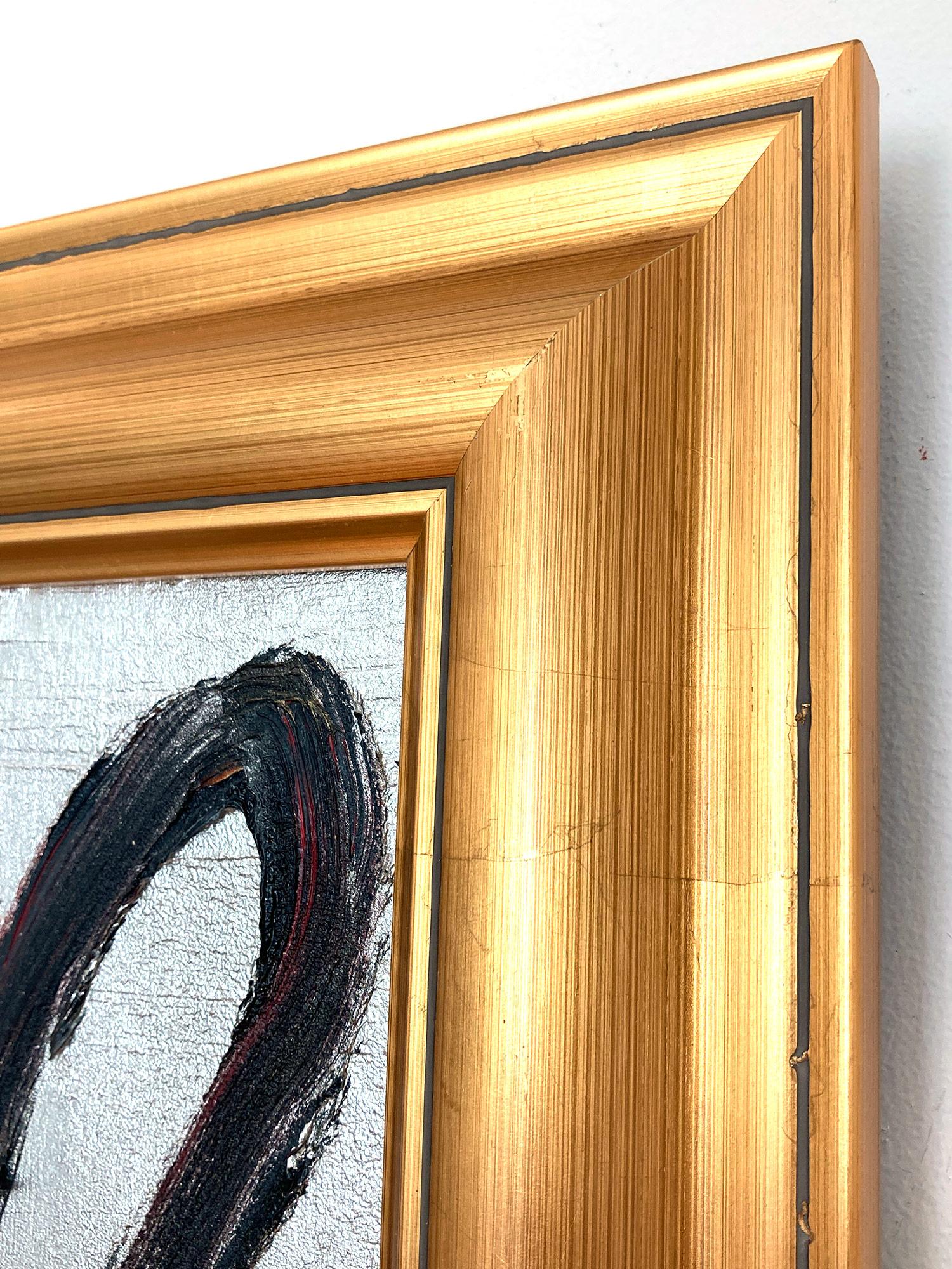 Peinture à l'huile sur bois « Me », bouleau noir sur fond argenté avec accents rouges en vente 4