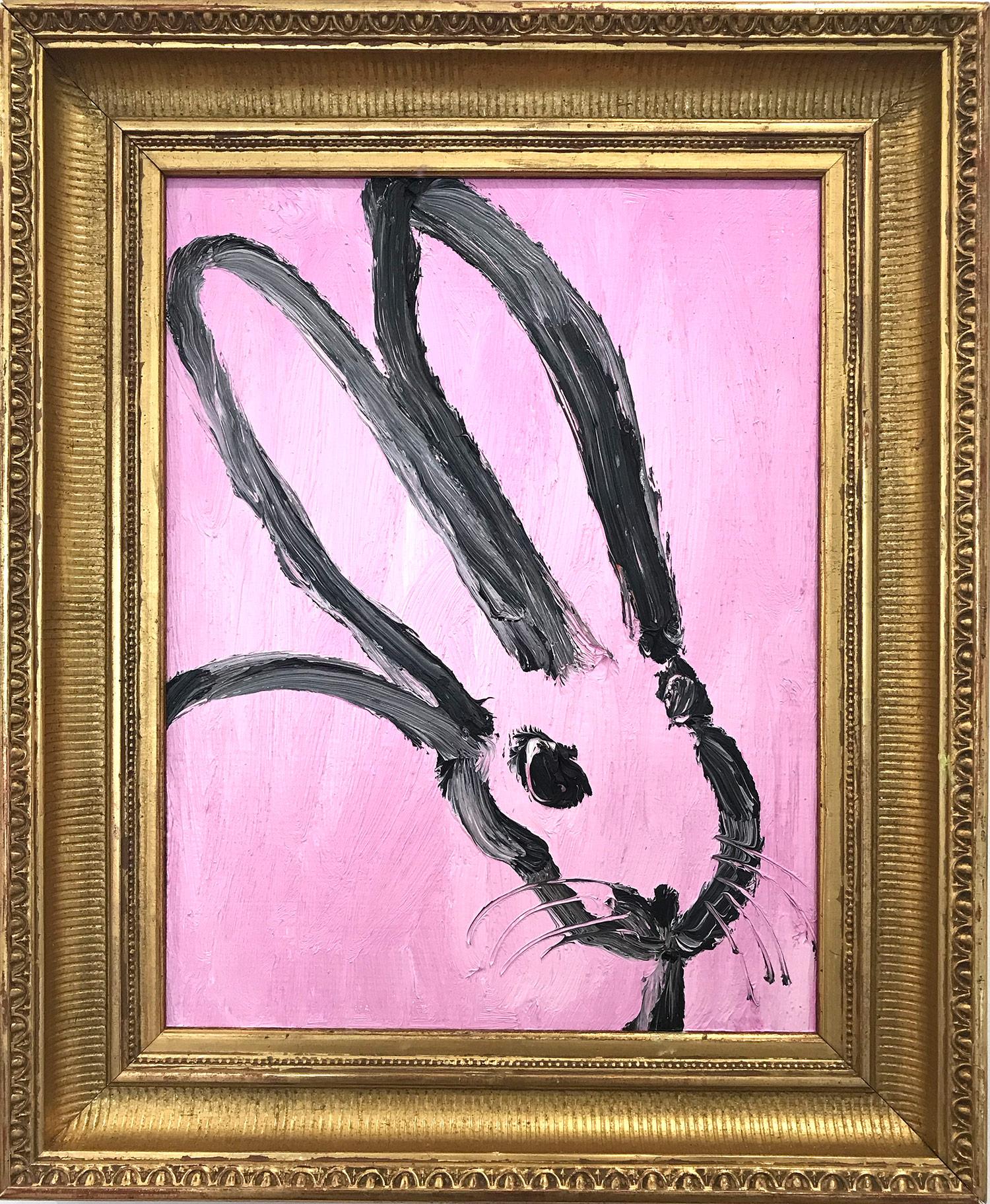 Hunt Slonem Abstract Painting - "Melissa" (Bunny on Lavender Pink) Oil Painting on Wood Panel