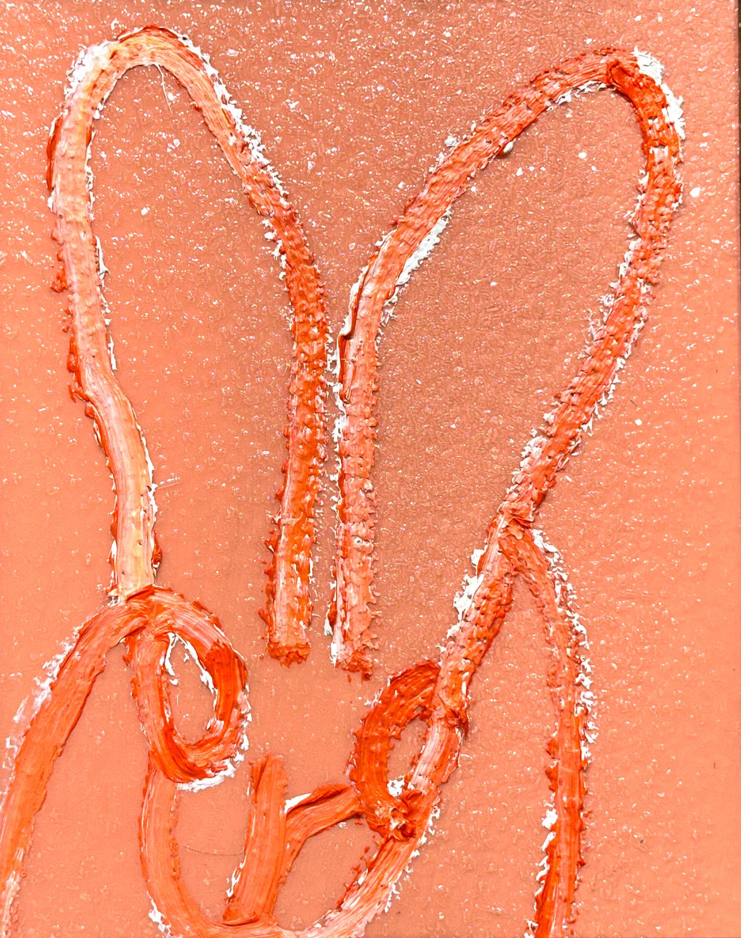 „Mellon“ Bunny auf Holland Tulpe Orange Ölgemälde auf Holzplatte mit Diamantstaub, Ölgemälde (Neue Wilde), Painting, von Hunt Slonem