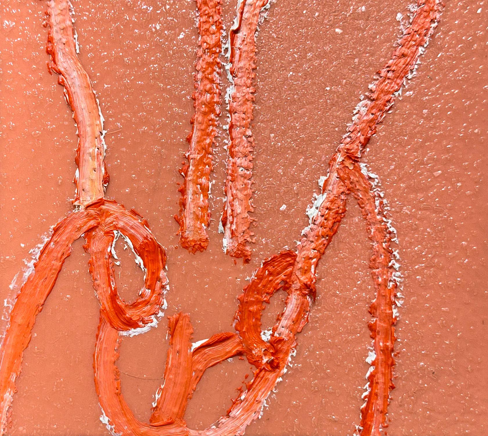 „Mellon“ Bunny auf Holland Tulpe Orange Ölgemälde auf Holzplatte mit Diamantstaub, Ölgemälde im Angebot 1