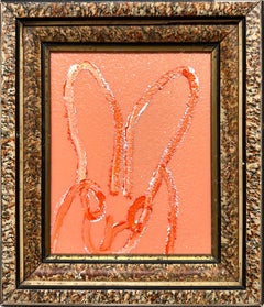 Used "Mellon" Bunny on Holland Tulip Orange Oil Painting on Wood Panel w Diamond Dust