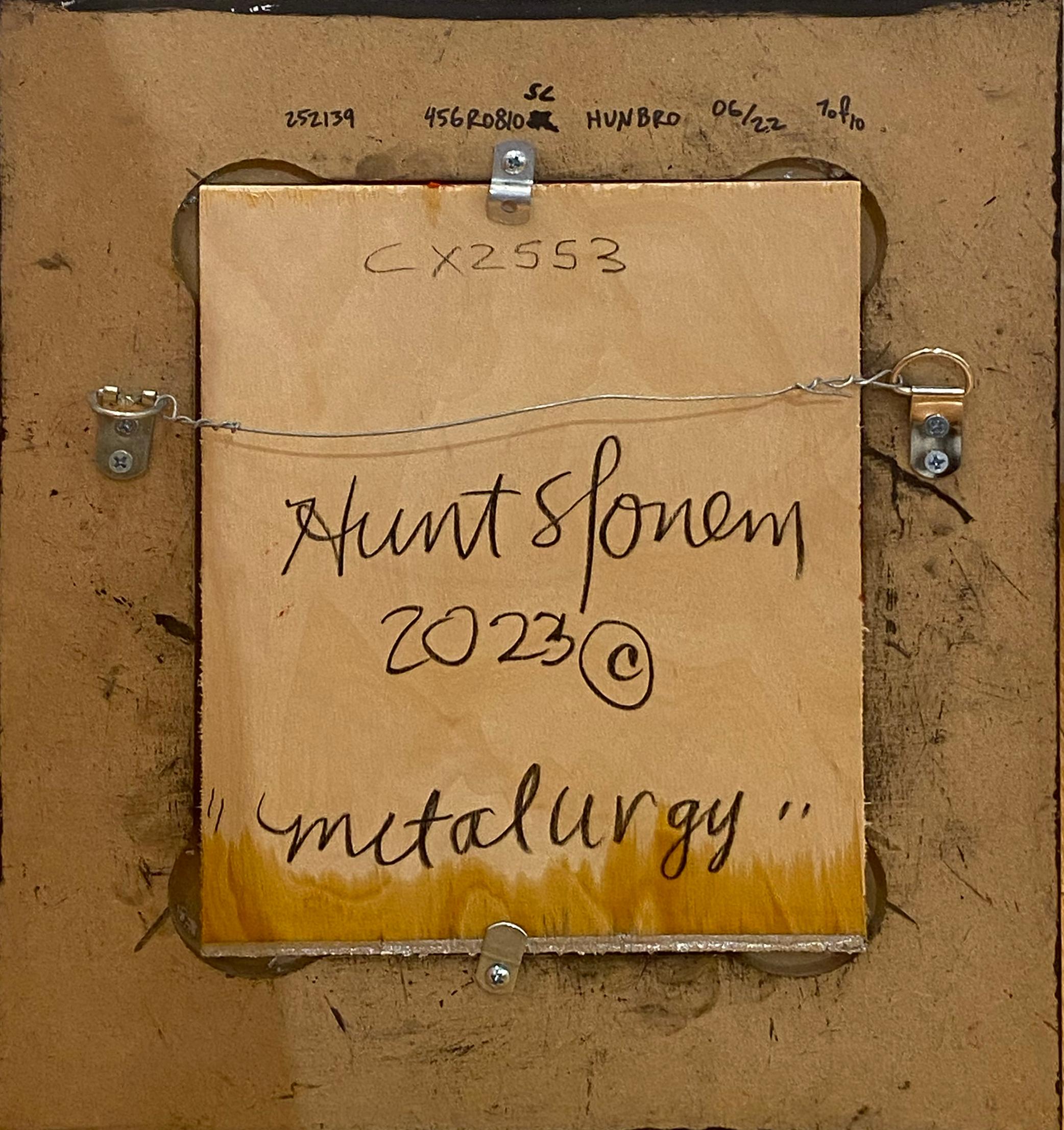Artist:  Slonem, Hunt
Title:  Metallurgy
Series:  Bunnies
Date:  2023
Medium:  Oil on wood
Unframed Dimensions:  10