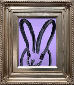 "Mia" Black Bunny on Lavender Purple Background Oil Painting on Wood Panel