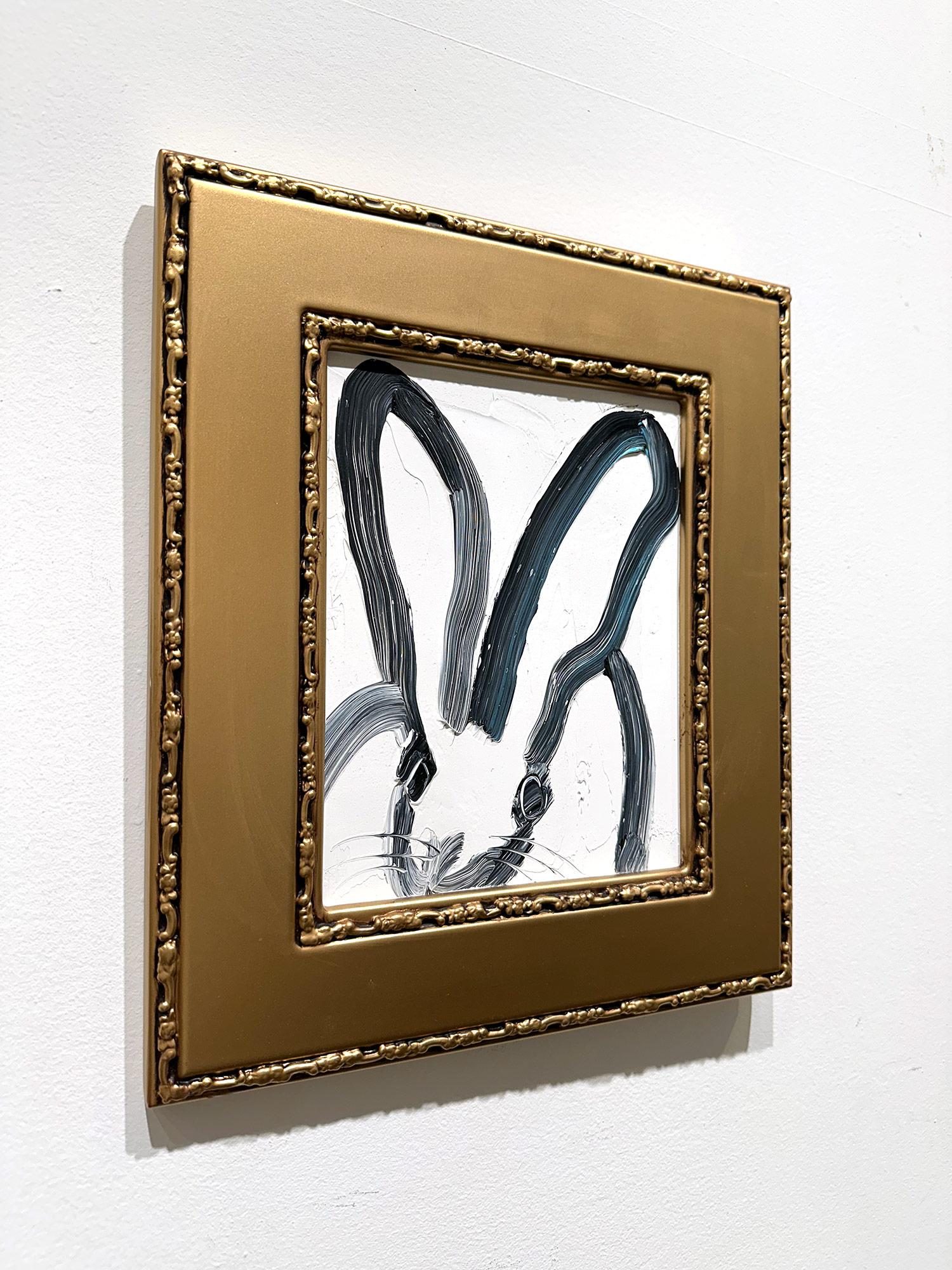 „Michael“ Schwarzer Hase auf weißem Hintergrund, Ölgemälde auf Holzplatte, gerahmt im Angebot 11