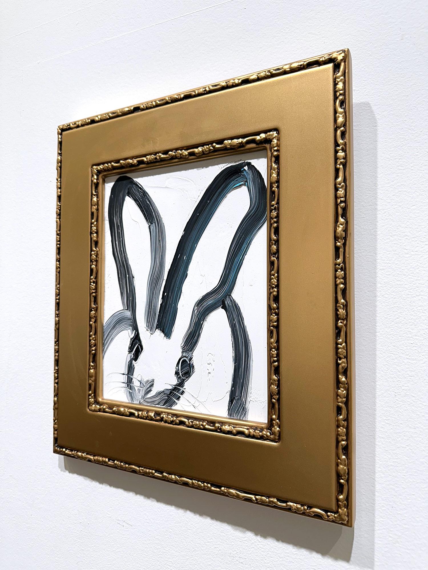 „Michael“ Schwarzer Hase auf weißem Hintergrund, Ölgemälde auf Holzplatte, gerahmt im Angebot 12
