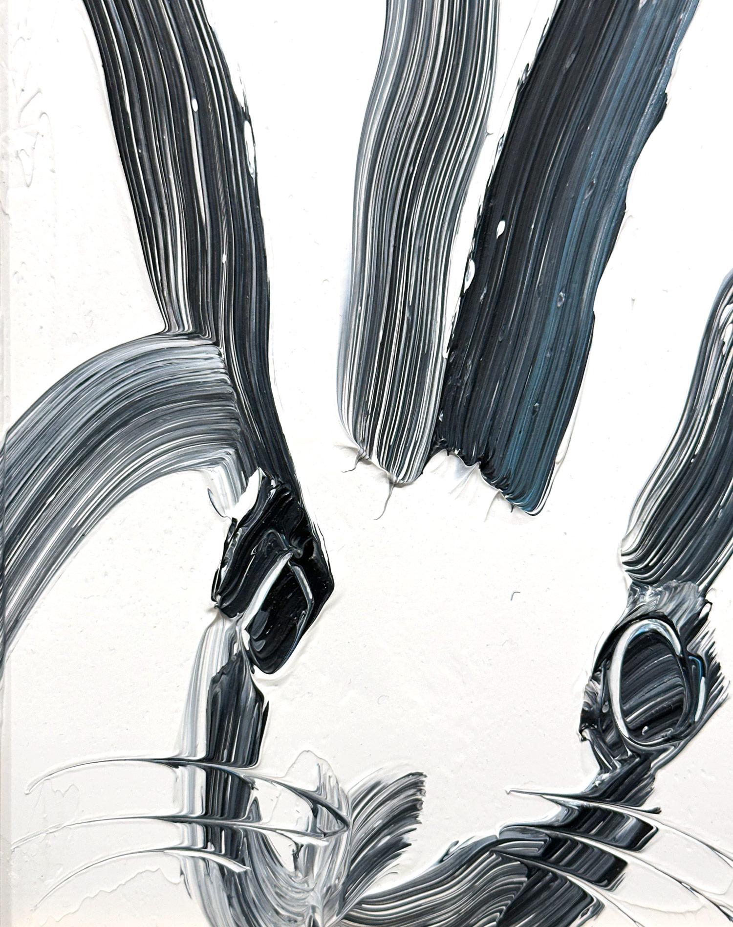 „Michael“ Schwarzer Hase auf weißem Hintergrund, Ölgemälde auf Holzplatte, gerahmt im Angebot 4