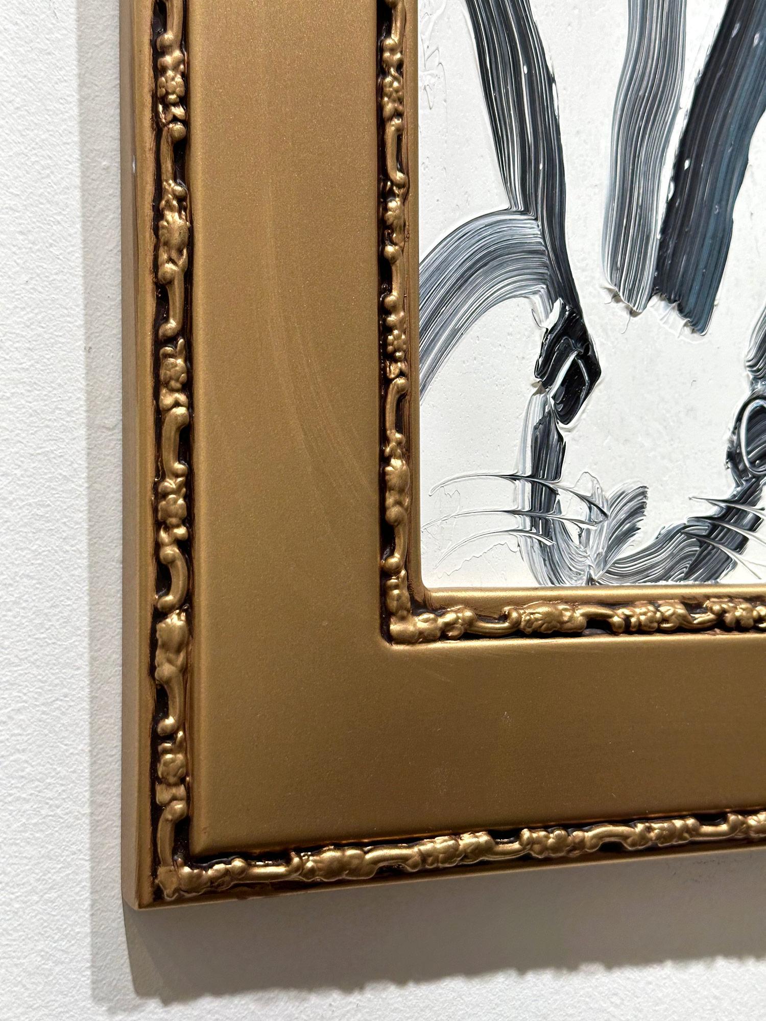 „Michael“ Schwarzer Hase auf weißem Hintergrund, Ölgemälde auf Holzplatte, gerahmt im Angebot 5