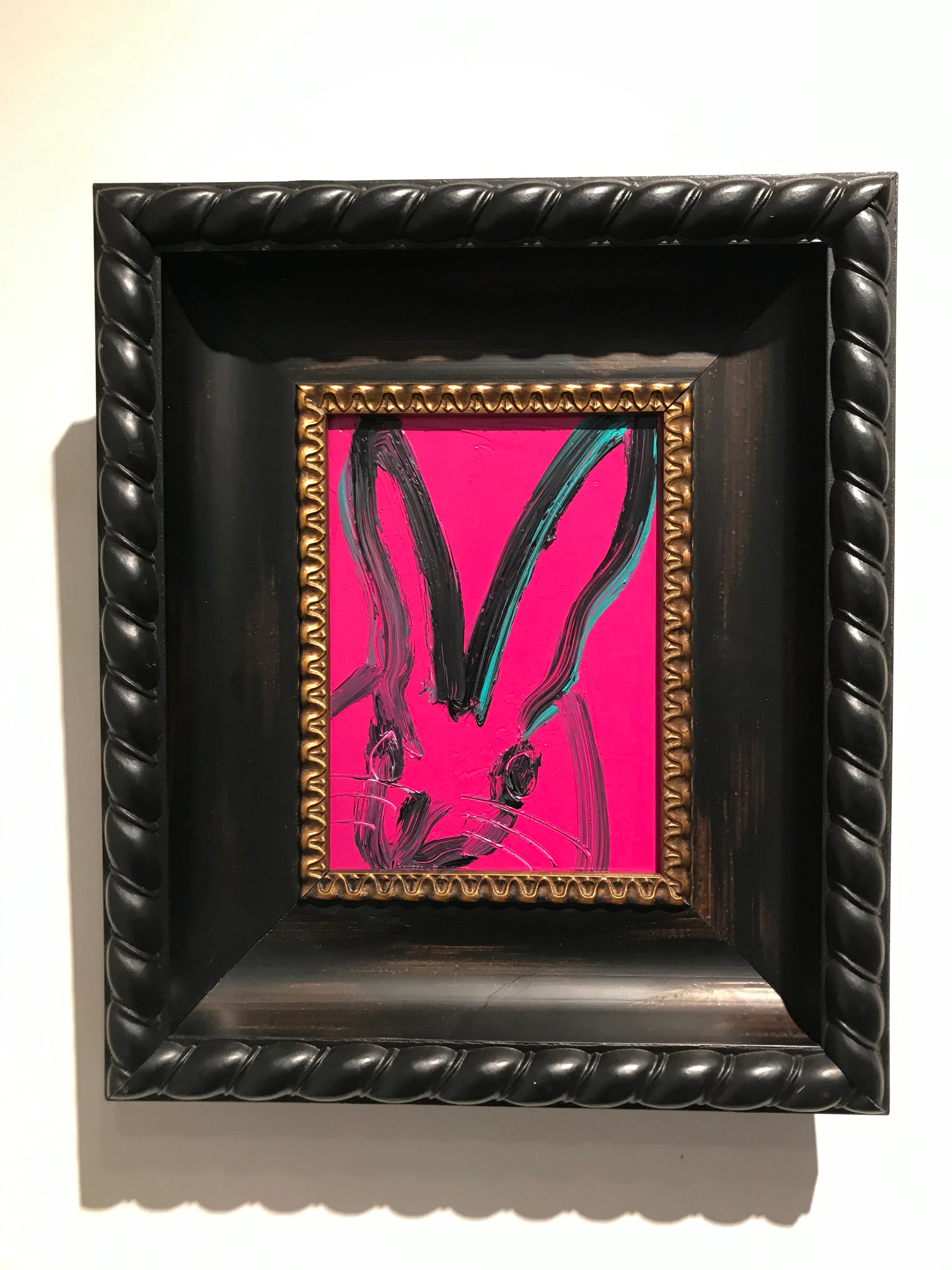 Mini- small gestural magenta oil painting in frame by Hunt Slonem 1