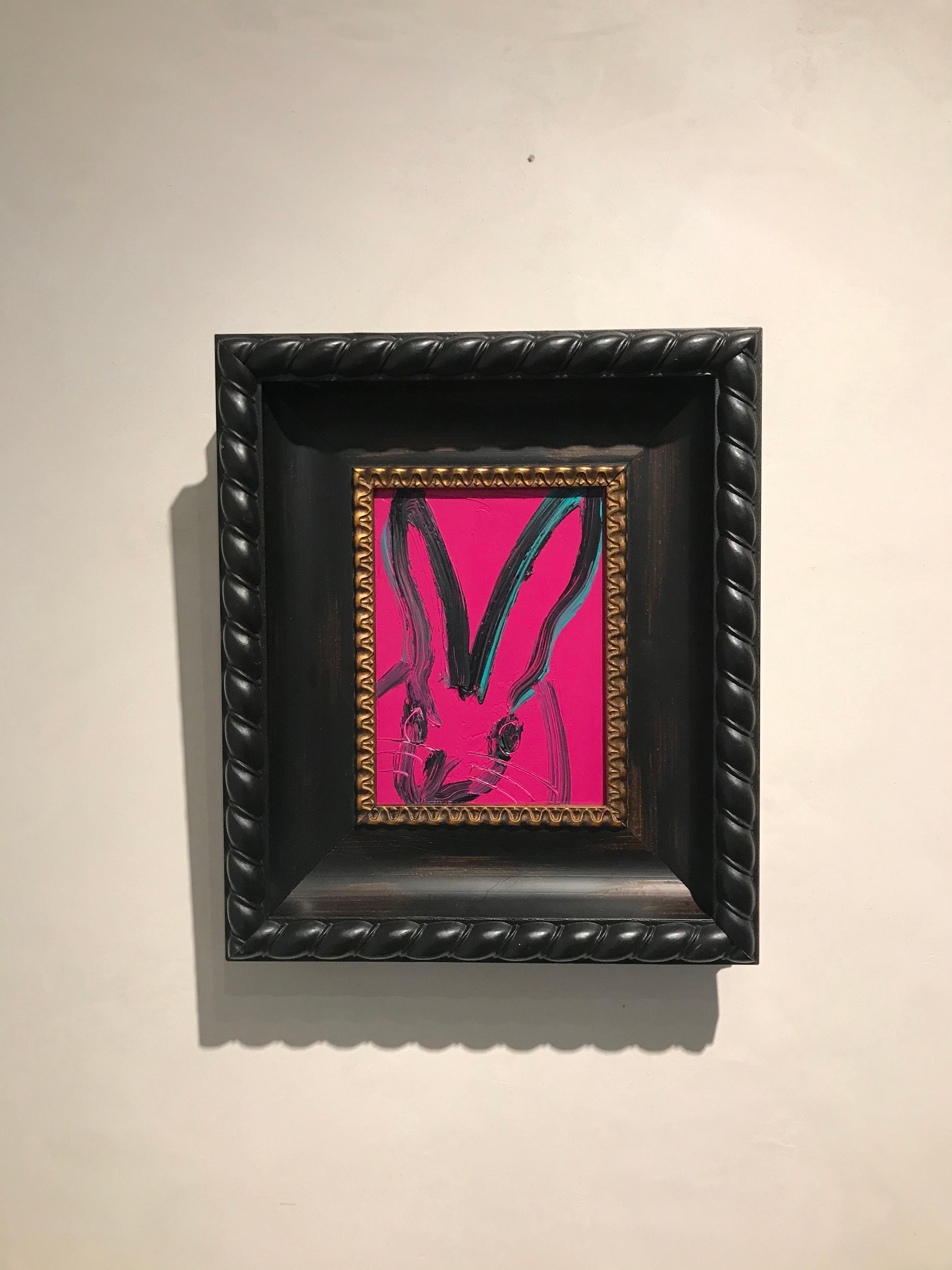 Mini- small gestural magenta oil painting in frame by Hunt Slonem 2