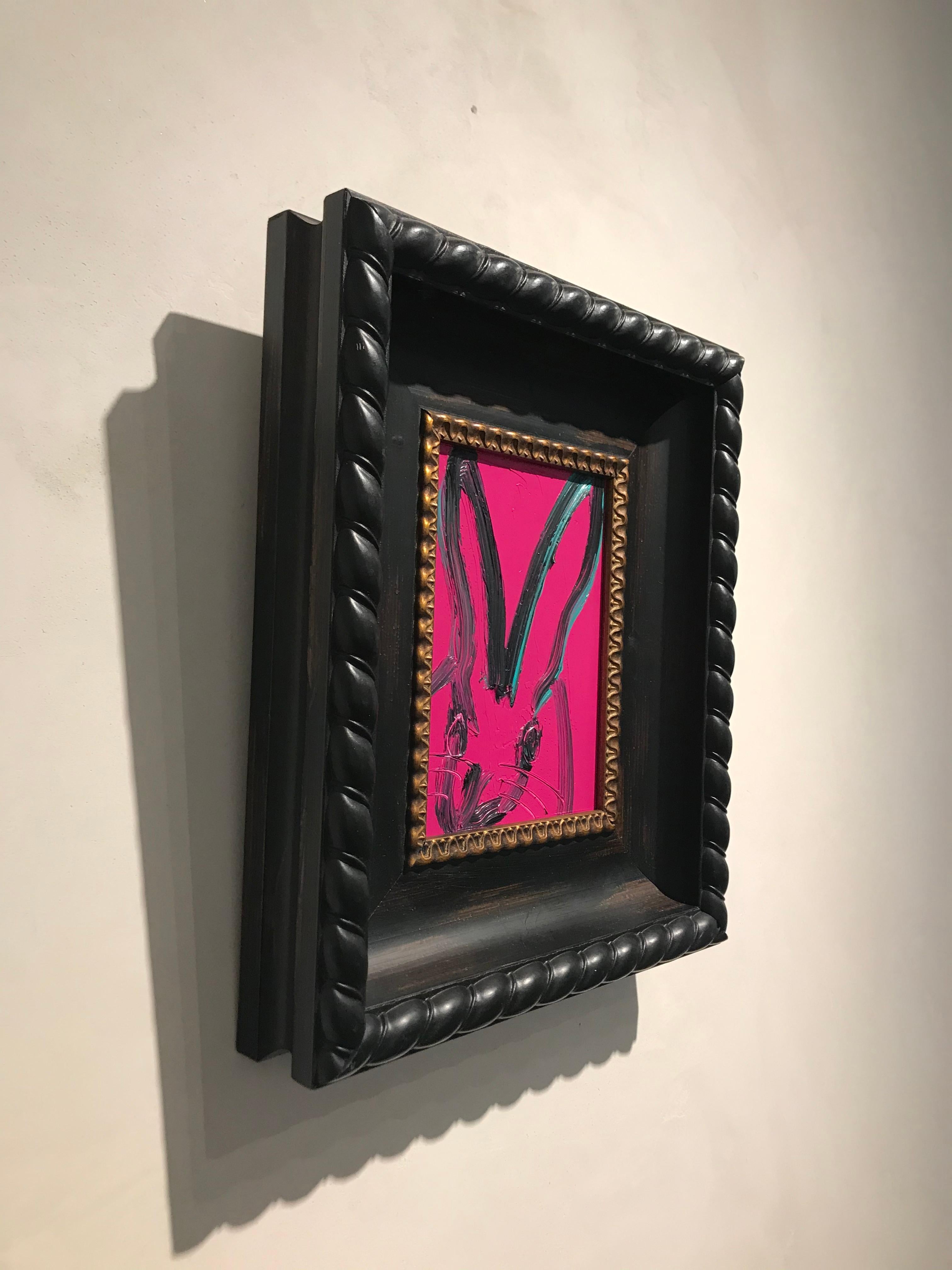 Mini- small gestural magenta oil painting in frame by Hunt Slonem 3