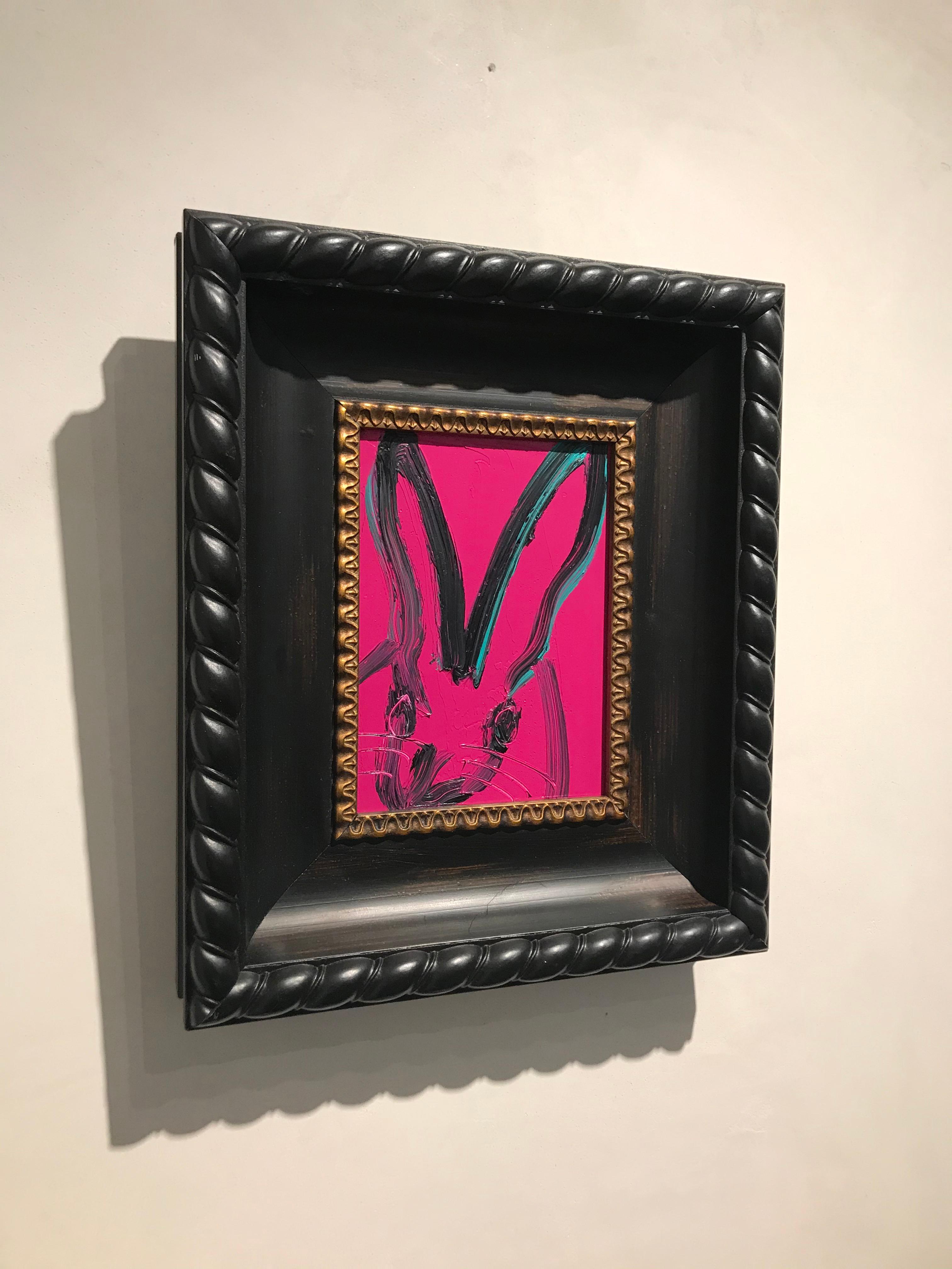 Mini- small gestural magenta oil painting in frame by Hunt Slonem 4