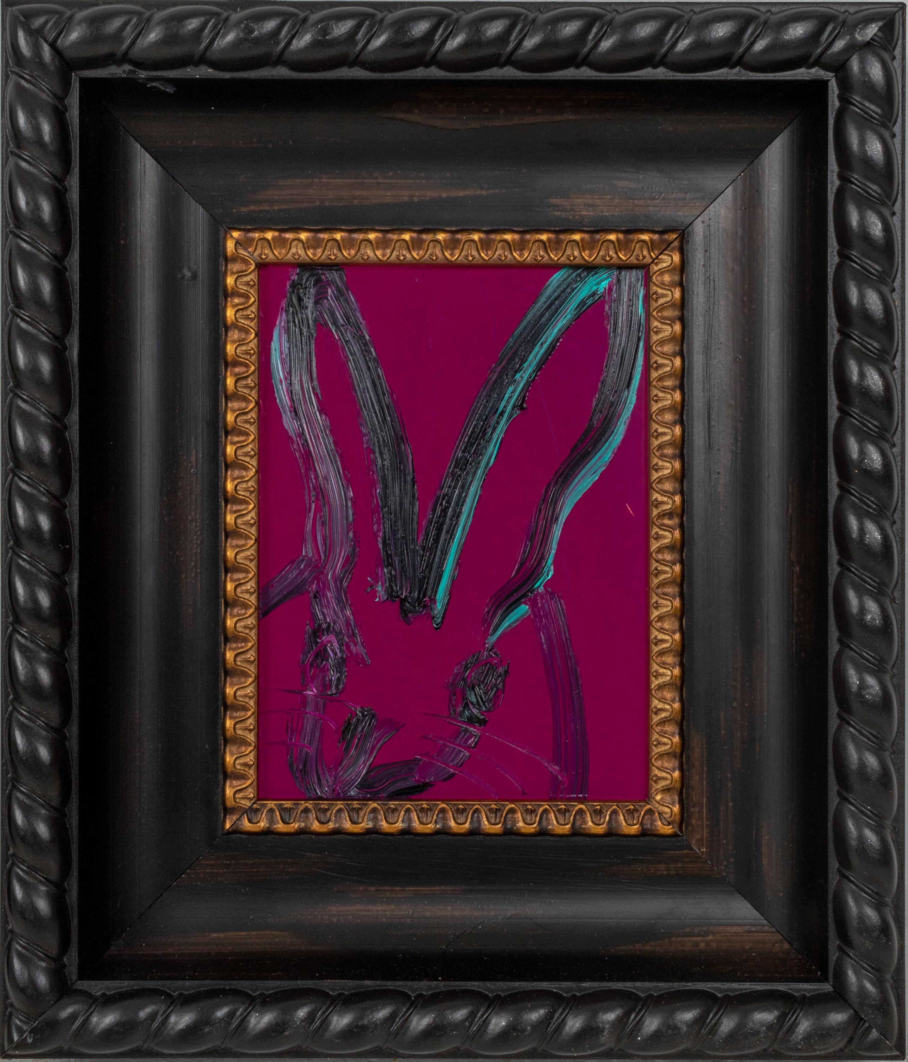With a magenta background that is bright and fun, this is a charming gestural Neo-Expressionist bunny by renowned artist Hunt Slonem. 

Dimensions listed are framed dimensions. 

New York painter, Hunt Slonem is best known for his Neo –Expressionist