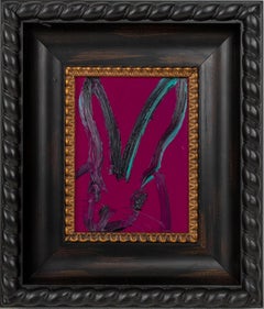 Mini- small gestural magenta oil painting in frame by Hunt Slonem