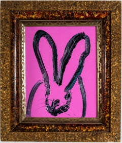 "Mist" Peinture à l'huile sur lapin rose dans un cadre vintage en bois et or
