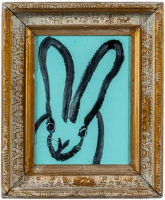 "Mistique" Original Green & Black Bunny Oil painting in Vintage Frame