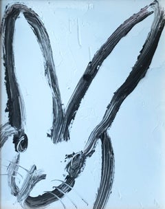 "Mitch" (Black Outlined Bunny on Light Sky Blue Background) Oil Painting