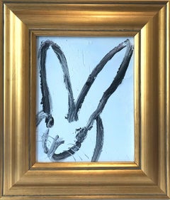"Mitch" (Black Outlined Bunny on Light Sky Blue Background) Oil Painting 