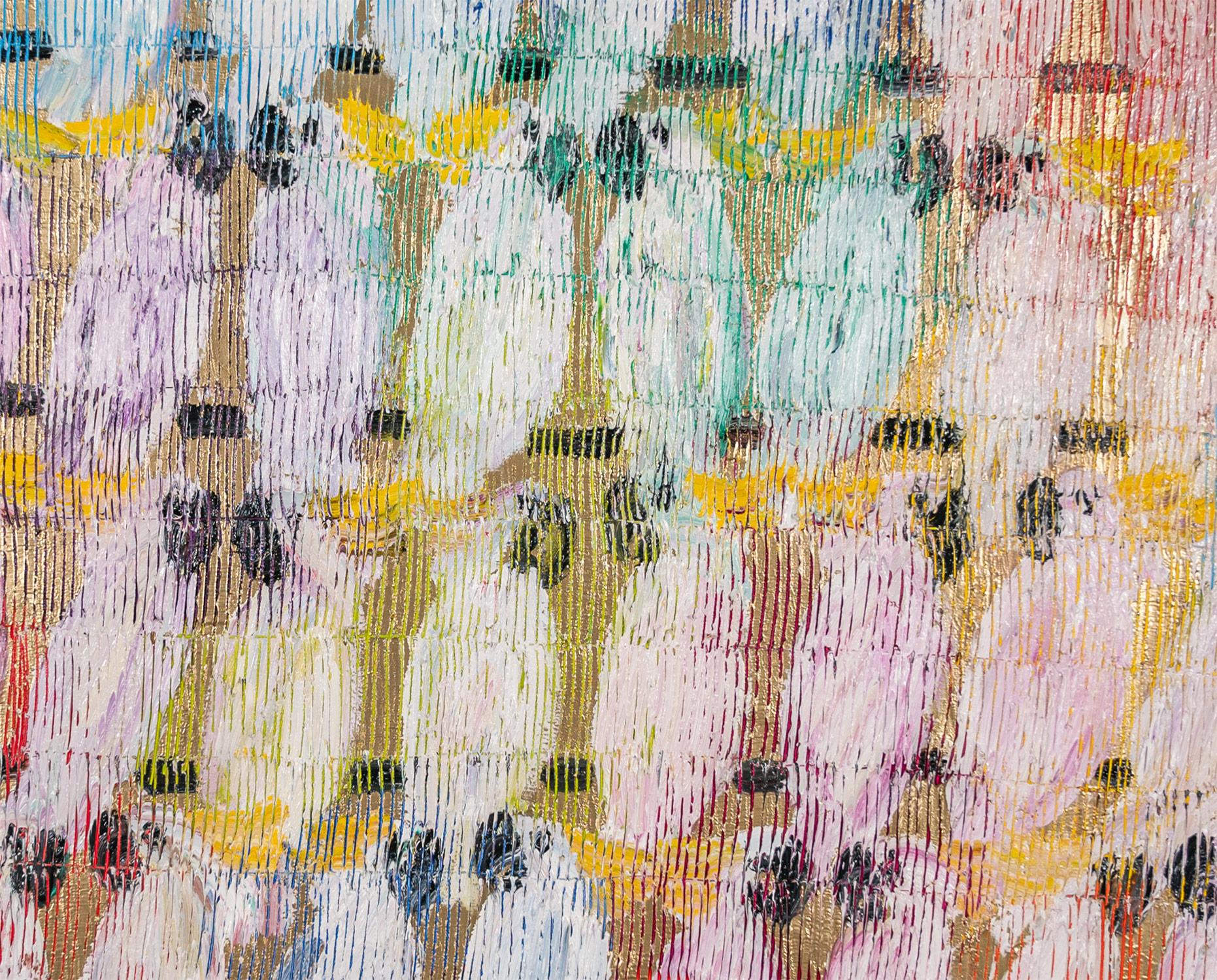 „Molucans Cockatoos Schildkröte“ Mehrfarbiger Cockatoos mit goldenem Hintergrund auf Leinwand im Angebot 1