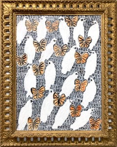 "Monarch's Peace Plan" Birds with Orange Butterflies Oil Painting on Canvas