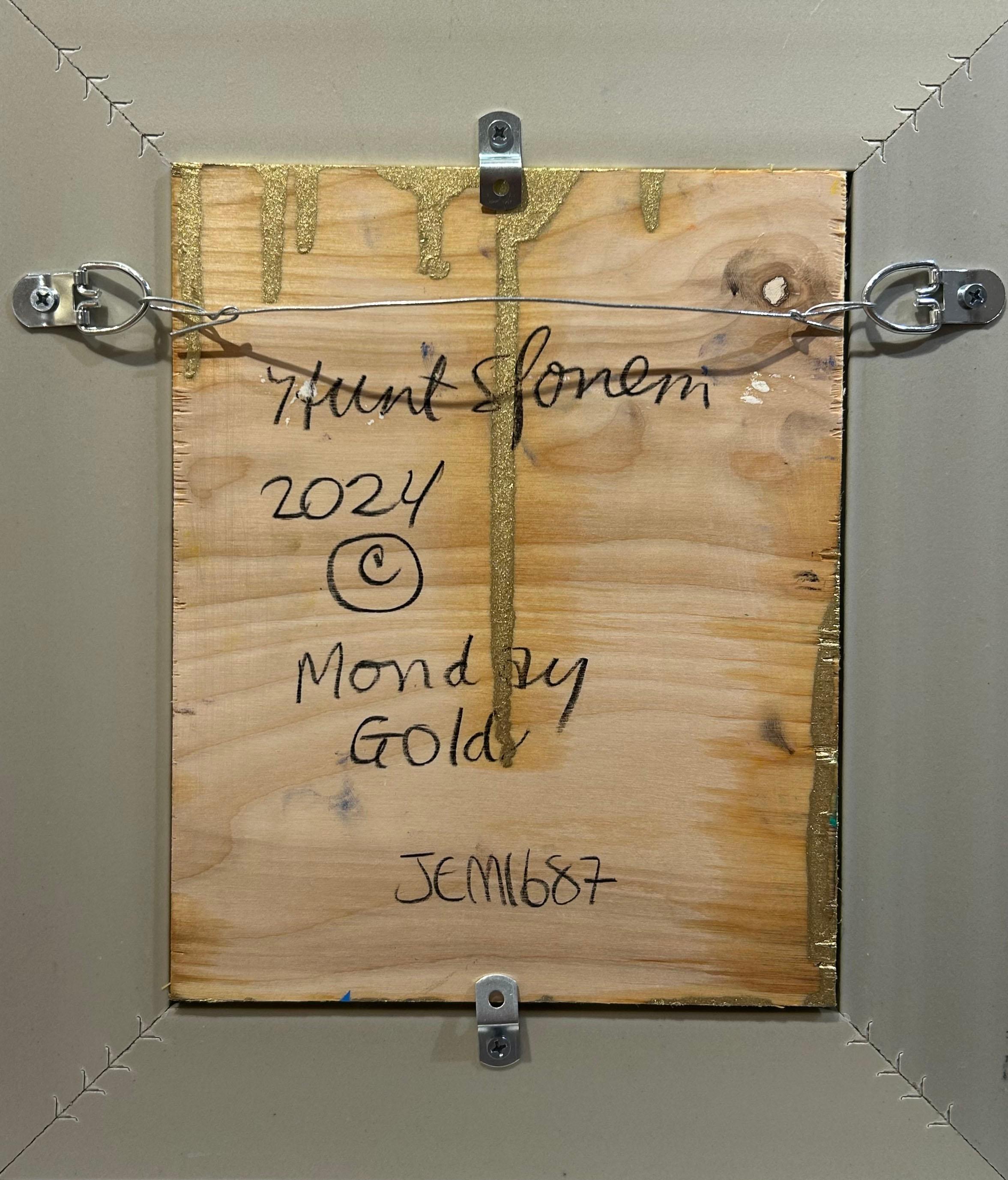 Artist:  Slonem, Hunt
Title: Monday Gold
Date:  2024
Medium:  Oil on Wood
Unframed Dimensions:  10