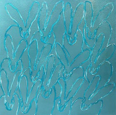 Used "Moonstone Hutch" Diamond Dust & Resin Turquoise Oil Painting Bunnies on Canvas