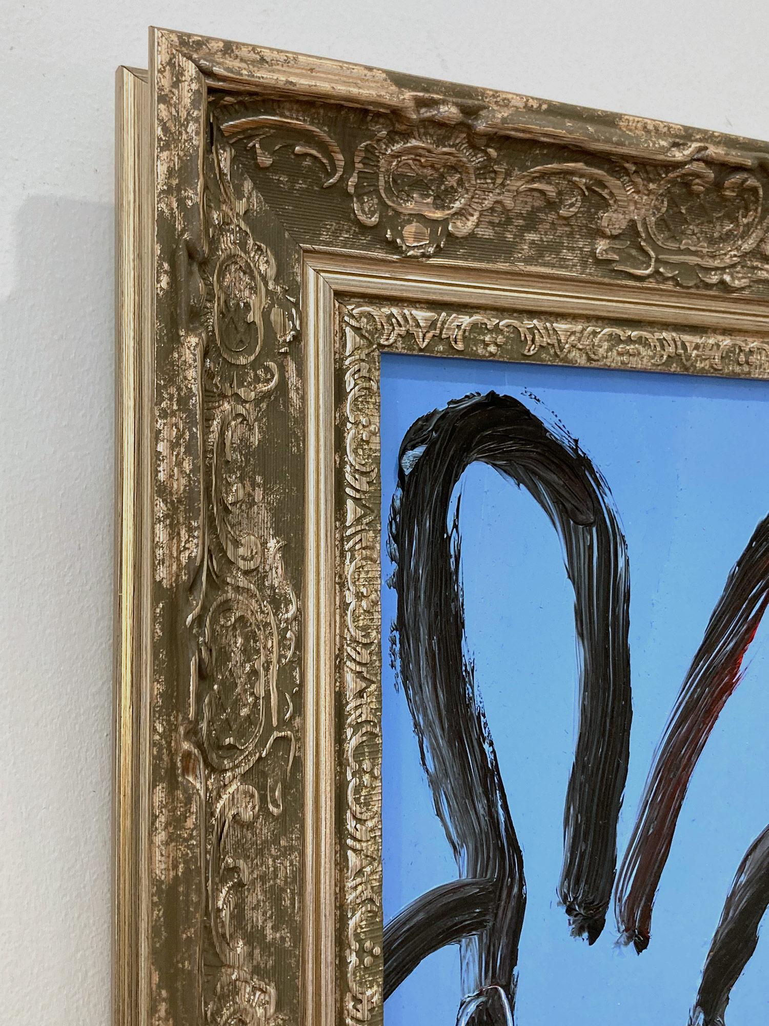 „More Over“ Bunny auf französischem hellblauem Hintergrund, Ölgemälde auf Holz, gerahmt im Angebot 4