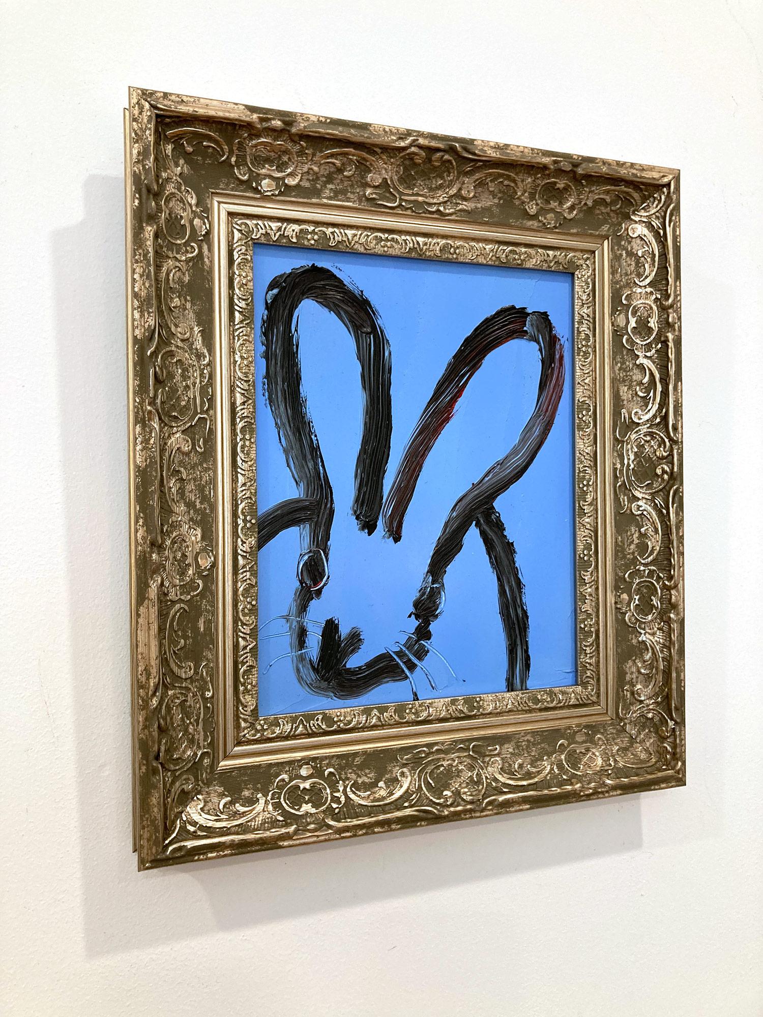 „More Over“ Bunny auf französischem hellblauem Hintergrund, Ölgemälde auf Holz, gerahmt im Angebot 6