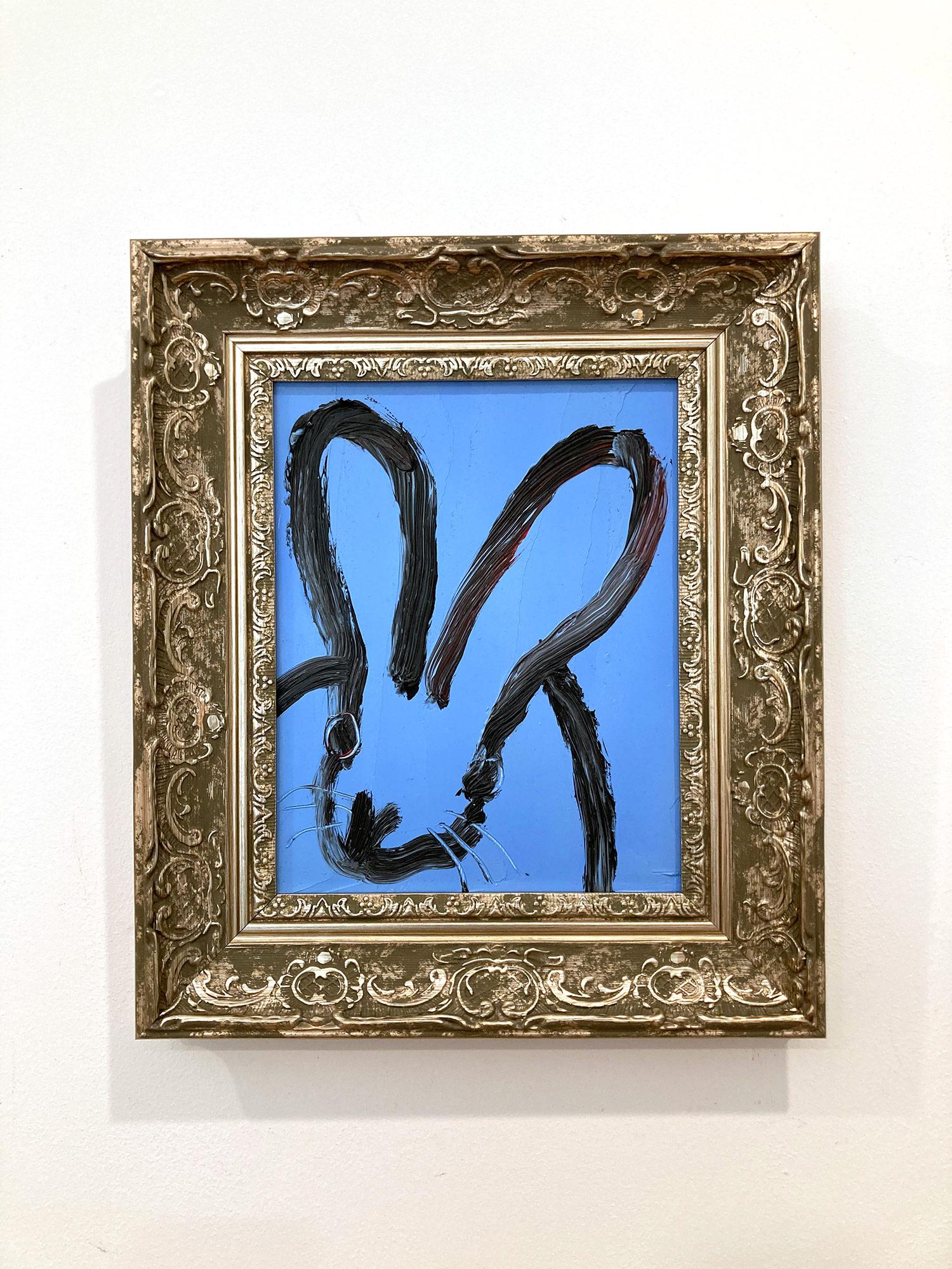 „More Over“ Bunny auf französischem hellblauem Hintergrund, Ölgemälde auf Holz, gerahmt im Angebot 7