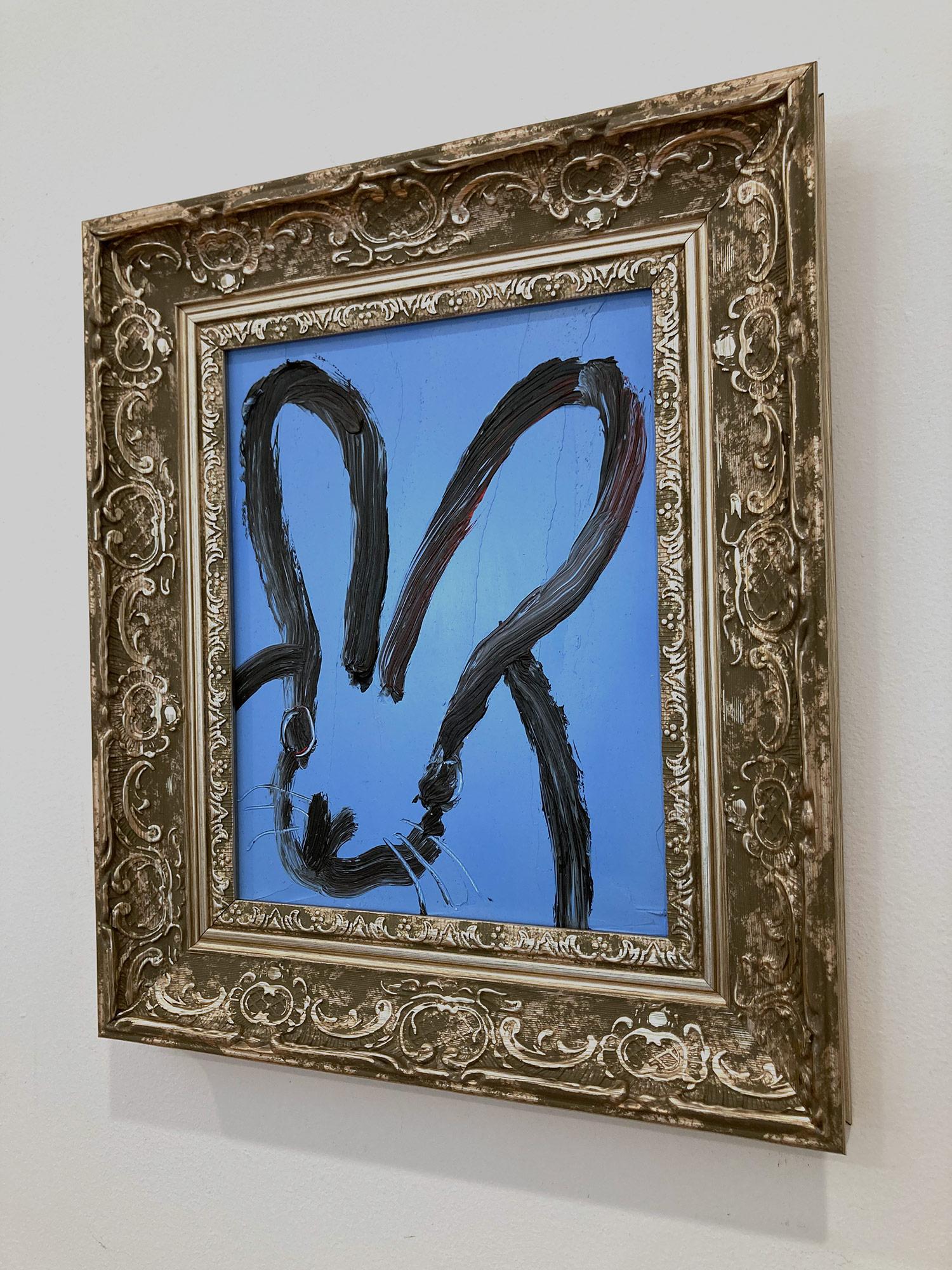 „More Over“ Bunny auf französischem hellblauem Hintergrund, Ölgemälde auf Holz, gerahmt im Angebot 8