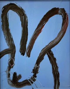 „More Over“ Bunny auf französischem hellblauem Hintergrund, Ölgemälde auf Holz, gerahmt