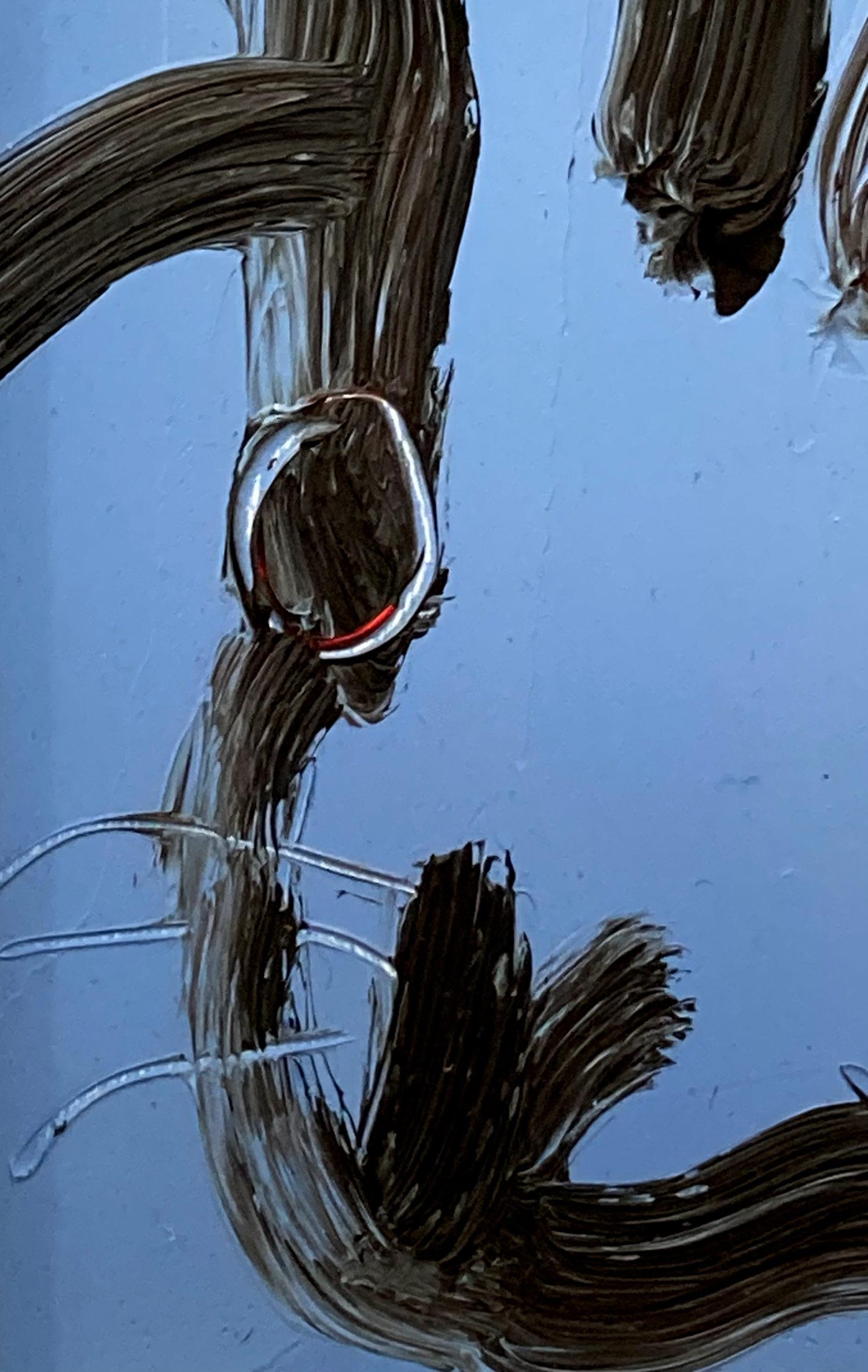 „More Over“ Bunny auf französischem hellblauem Hintergrund, Ölgemälde auf Holz, gerahmt (Neue Wilde), Painting, von Hunt Slonem