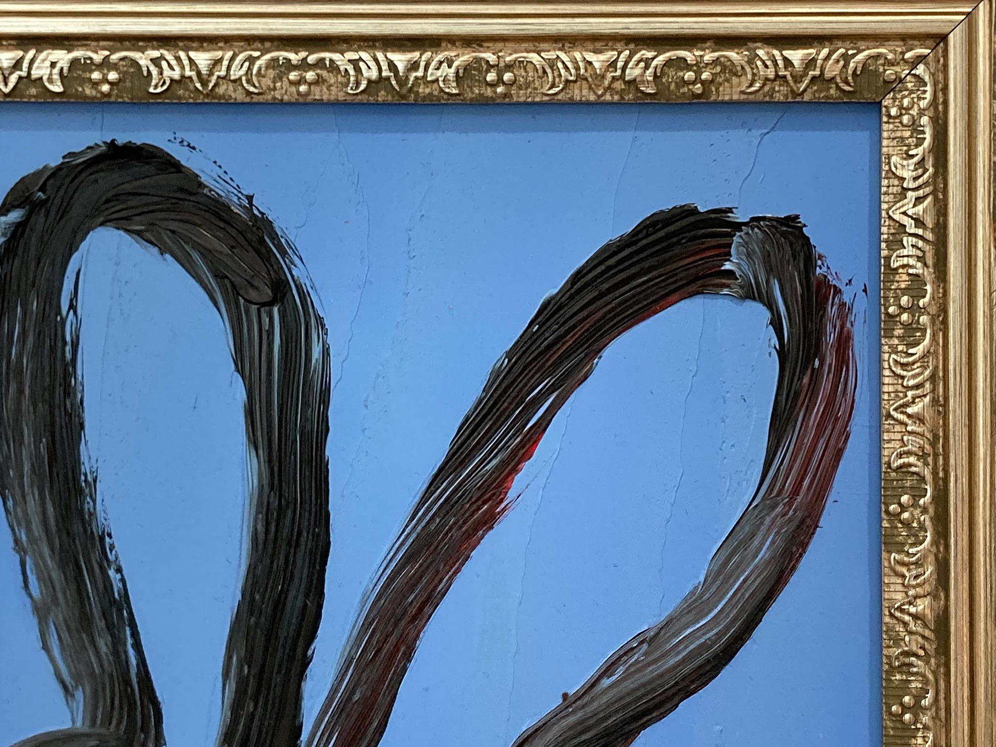 „More Over“ Bunny auf französischem hellblauem Hintergrund, Ölgemälde auf Holz, gerahmt im Angebot 3