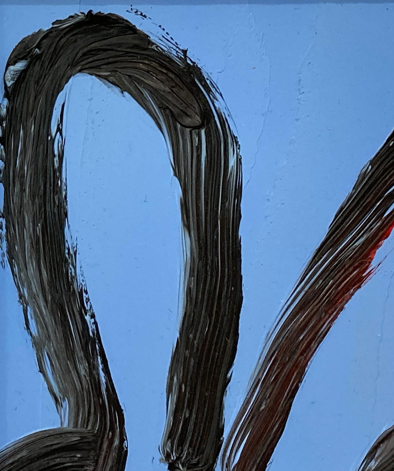 „More Over“ Bunny auf französischem hellblauem Hintergrund, Ölgemälde auf Holz, gerahmt im Angebot 1