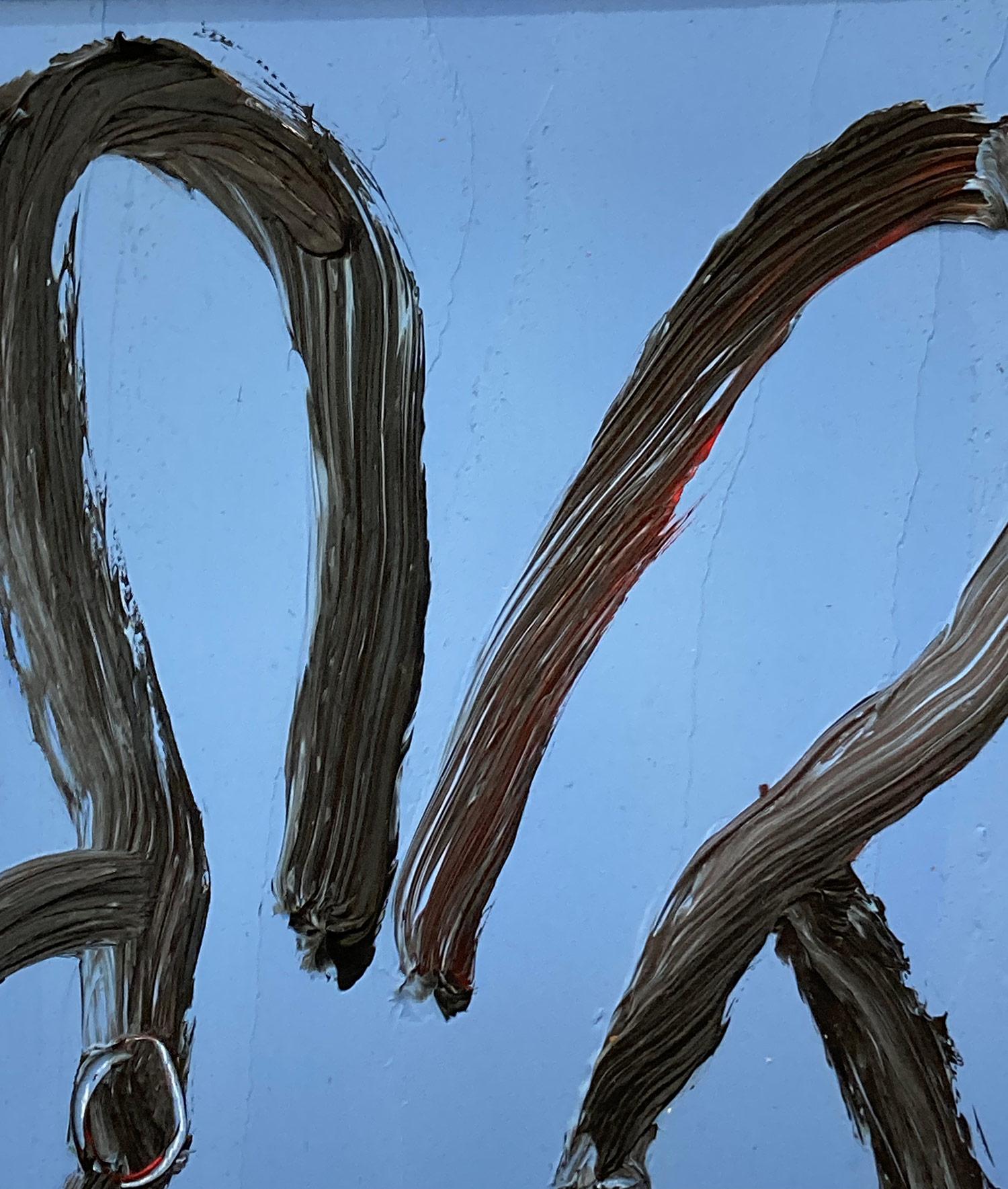 „More Over“ Bunny auf französischem hellblauem Hintergrund, Ölgemälde auf Holz, gerahmt im Angebot 2