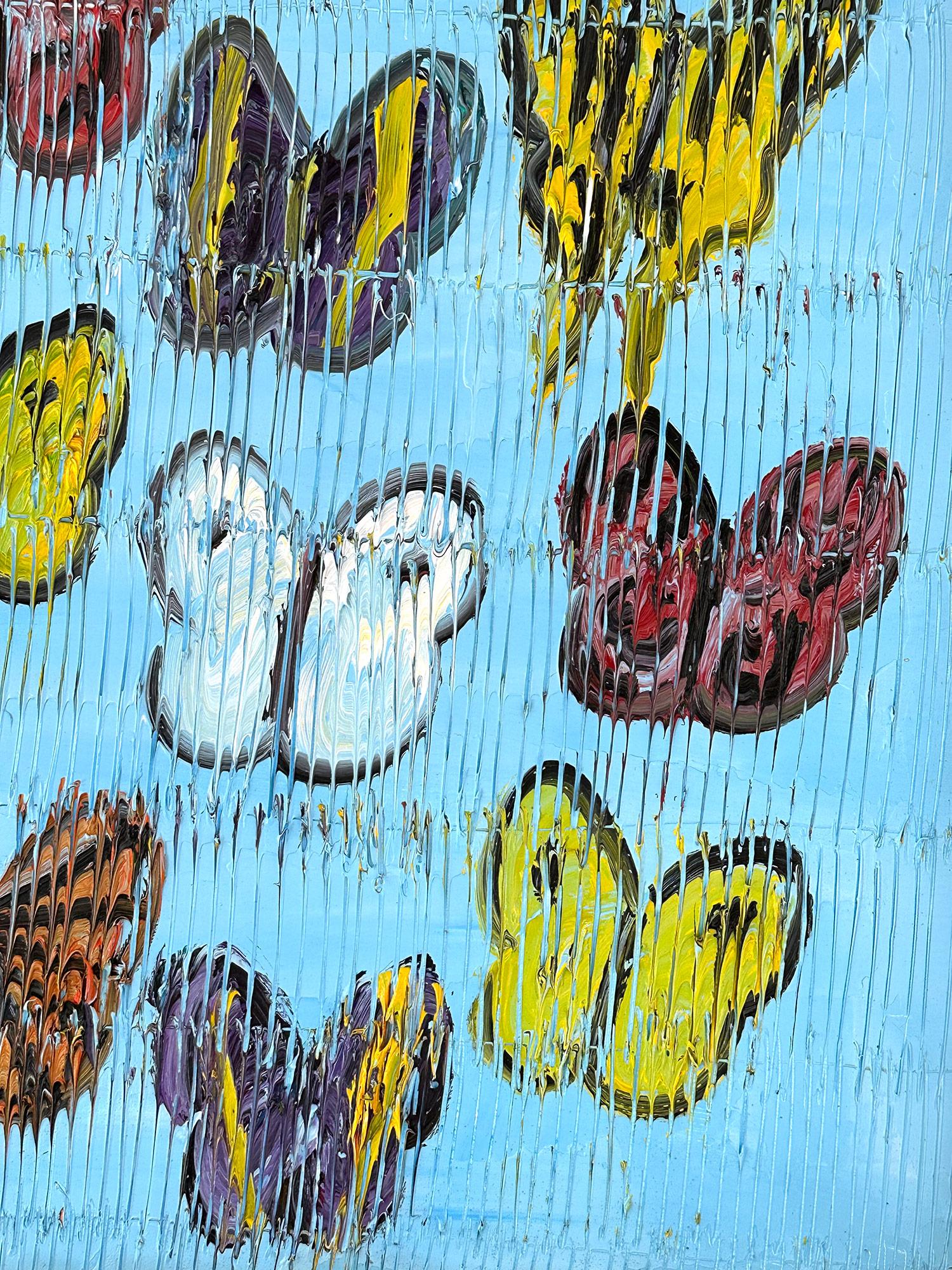 „Morning Cloaks“ Mehrfarbige Schmetterlinge auf Periwinkle Blau mit Gold Antikrahmen im Angebot 3
