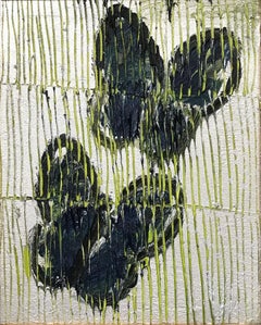 Morphos (Butterflies on Silver Background with Scoring) Oil on Wood Panel