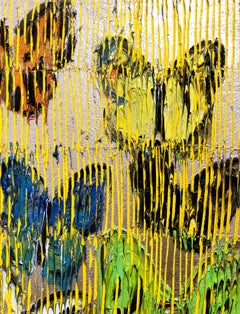 Multicolor Butterflies on gold, oil painting in gold frame