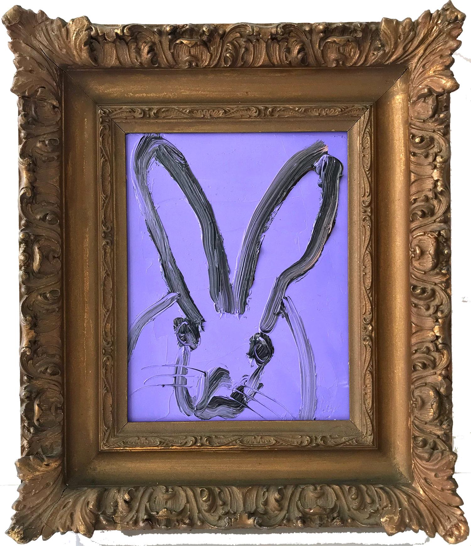 Hunt Slonem Animal Painting - "My Marie" (Bunny on Deep Lavender Purple Background) Oil Painting on Wood Panel