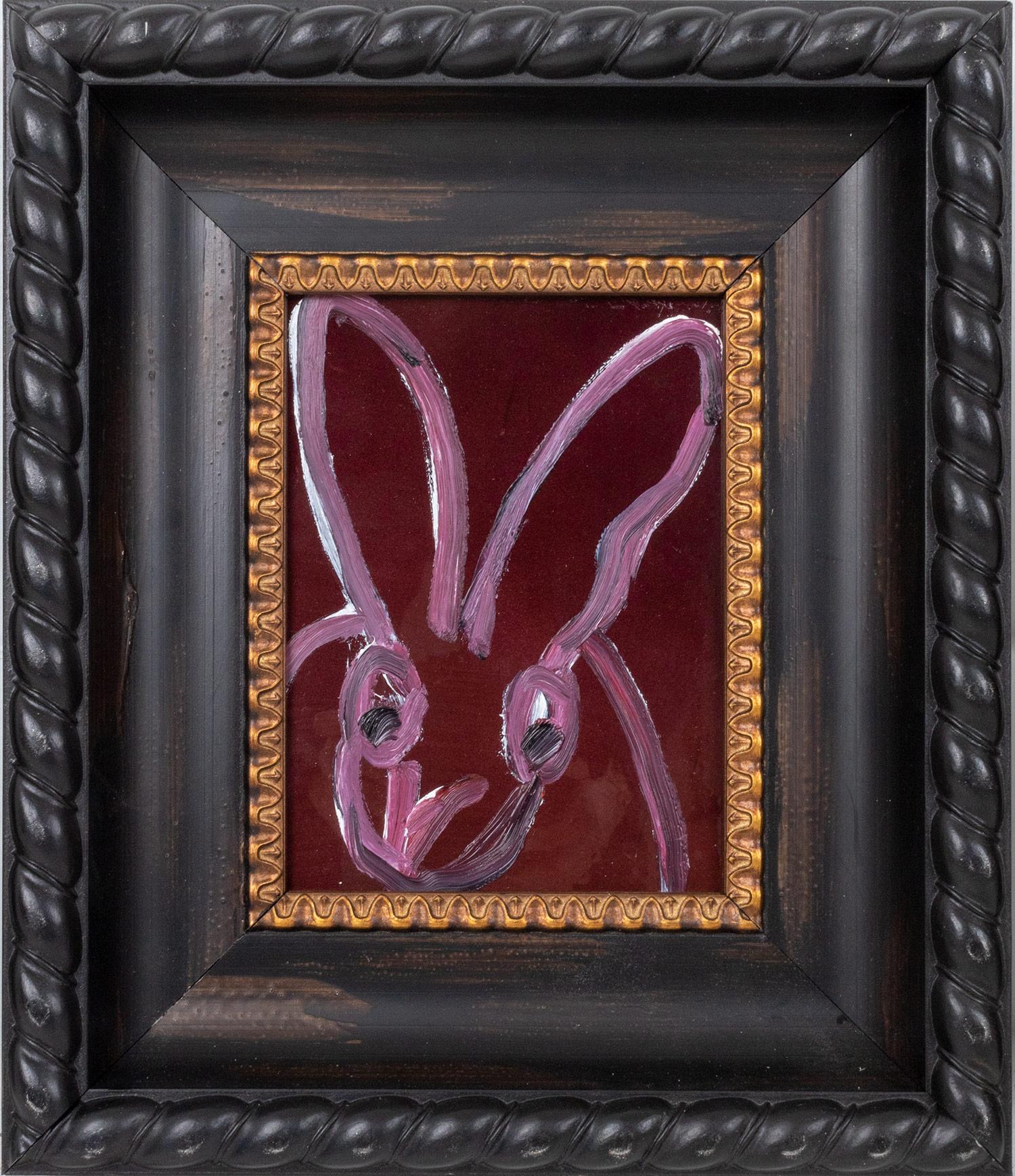 Hunt Slonem Abstract Painting - "Nancy" (Bunny on Purple Resin Background) Oil Painting on Wood Panel