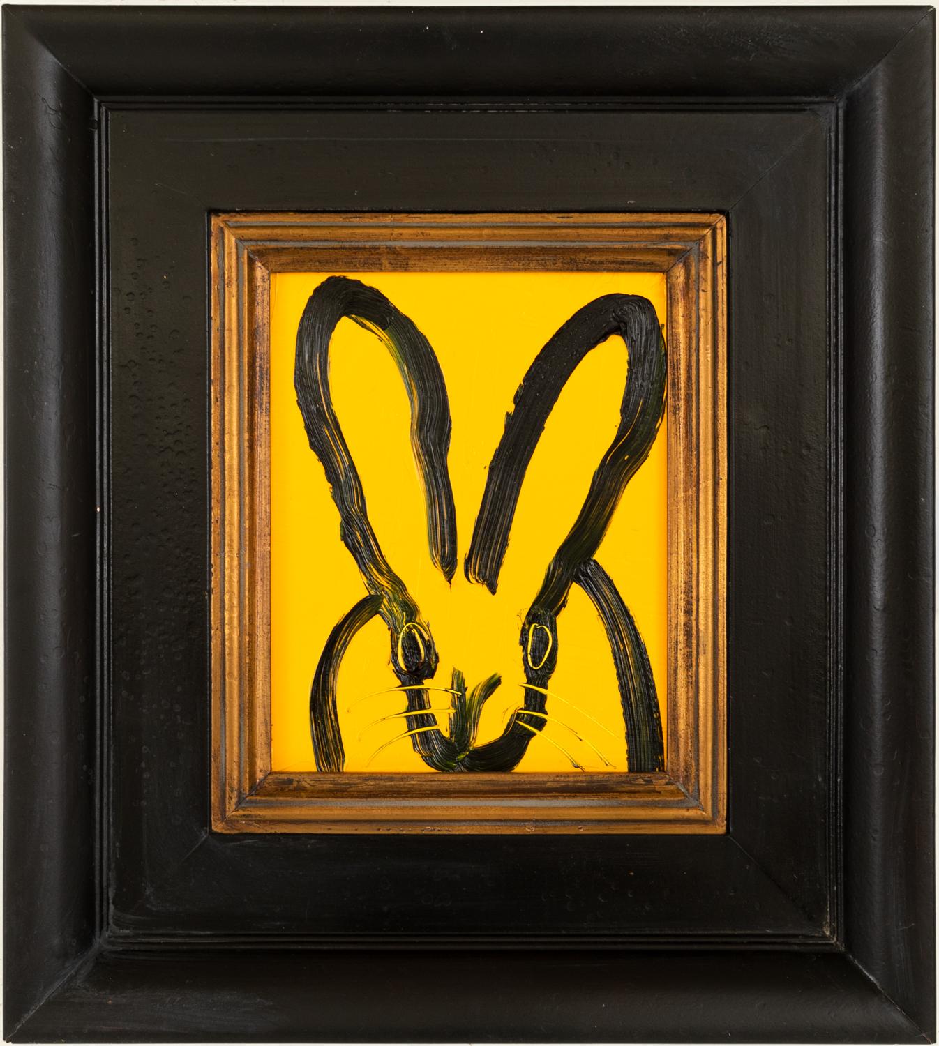 Hunt Slonem Animal Painting - Naval "Bunny Painting" Original Oil Painting in Vintage Black and Gold Frame