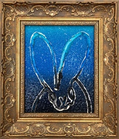 "Night Flight" Outline Bunny on Gradient Blue & Black Background Oil Painting