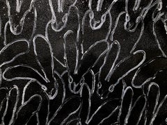 "Nocturne (Hutch) Diamond Dust" White Bunnies & Black Diamond Dust Oil on Canvas