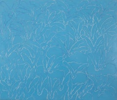 Ocean "Bunny Painting" Fun Colorful Light Blue Oil Painting