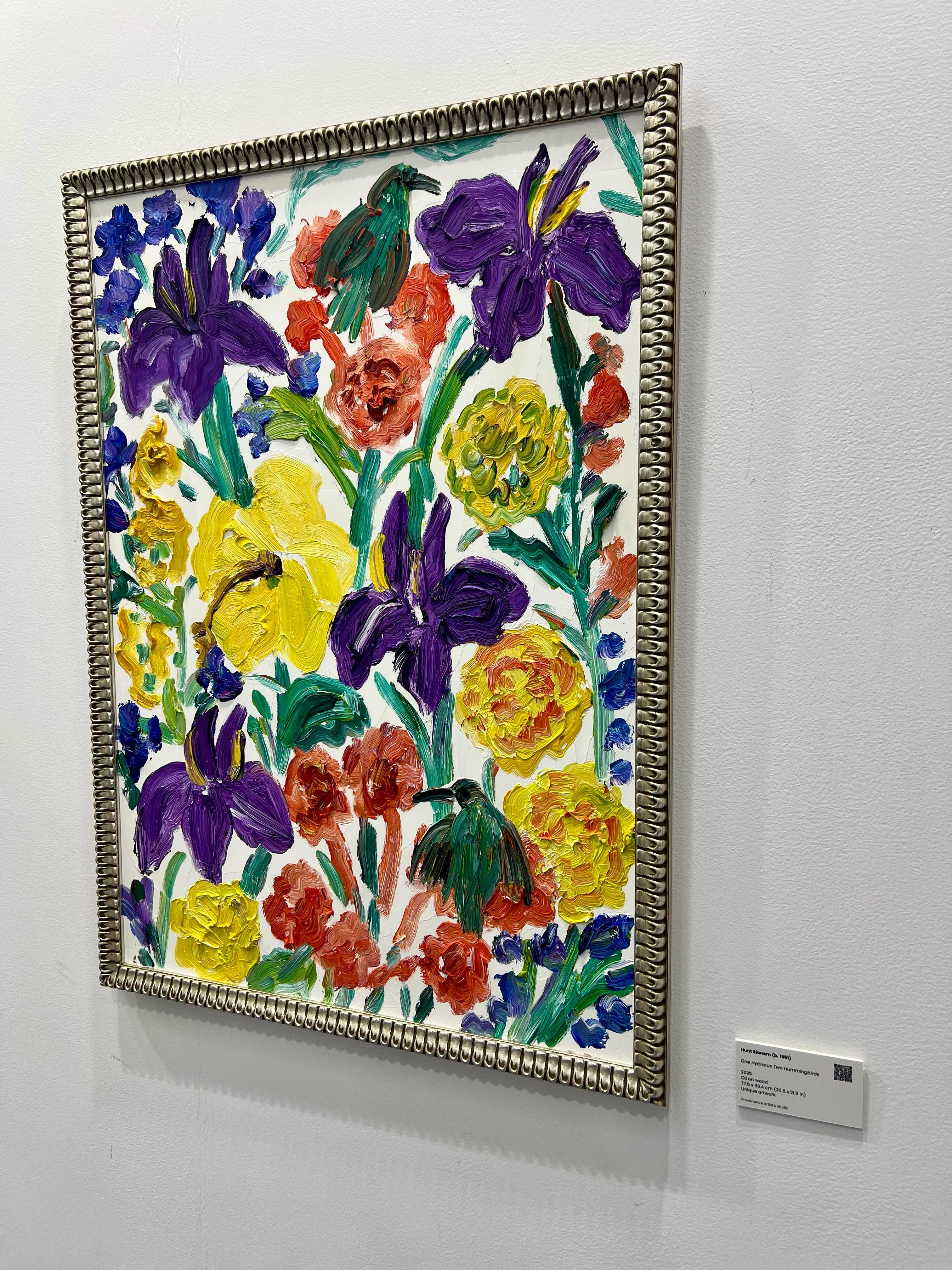 Un hibisco Dos colibríes - Painting de Hunt Slonem