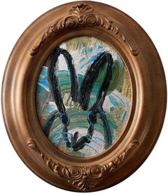 "One Totem" Oval Black Bunny on Multicolored Background with Silver and Gold