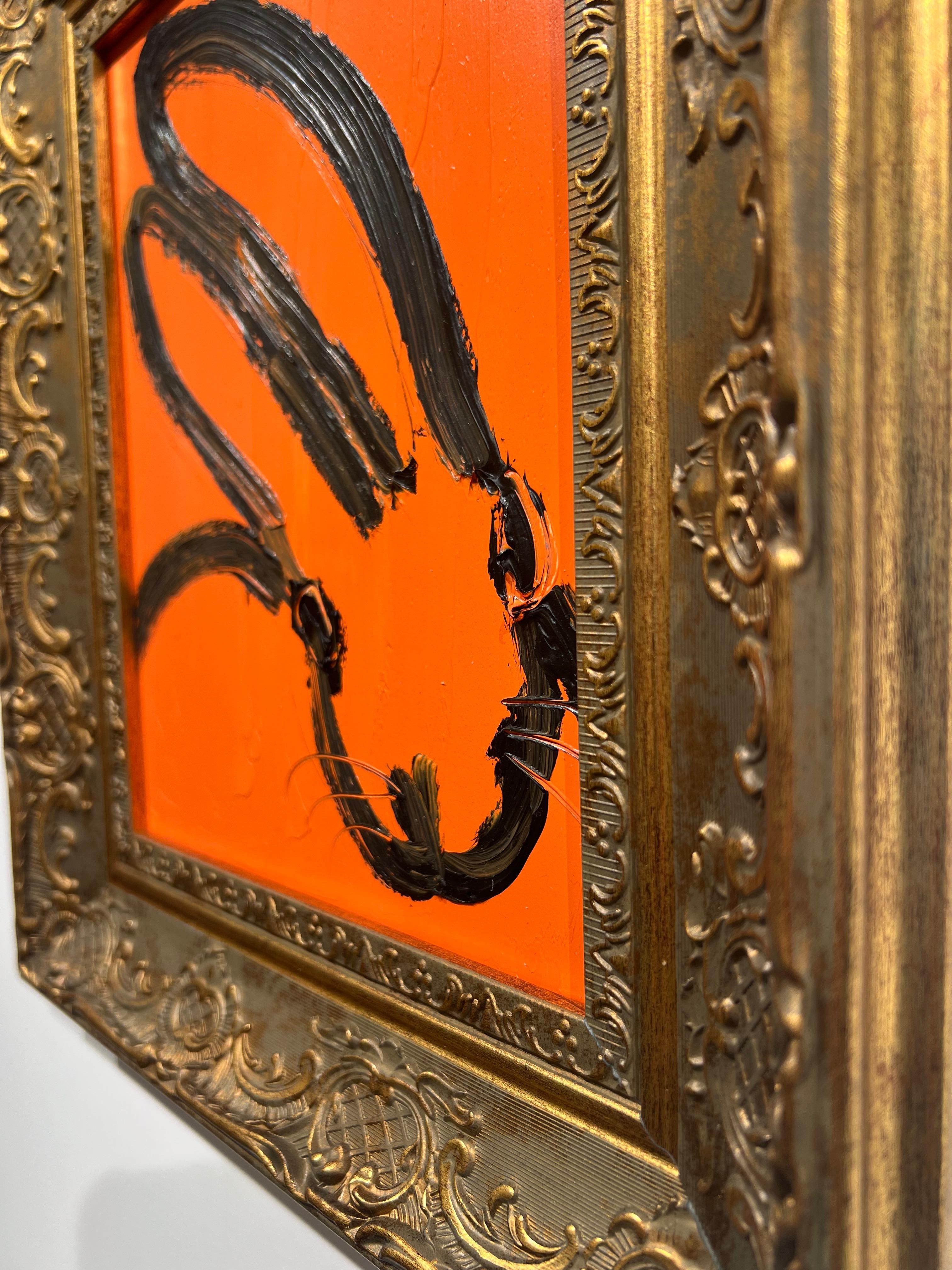 Original and unique artwork by Hunt Slonem.
Oil on wood, orange bunny.

Painting is framed, as seen in the images. Dimensions of the artwork with the frame: 14.5 x 12.5 inches I 40,64 x 35,56 cm
Signed Verso
Please note that Hunt Slonem paintings