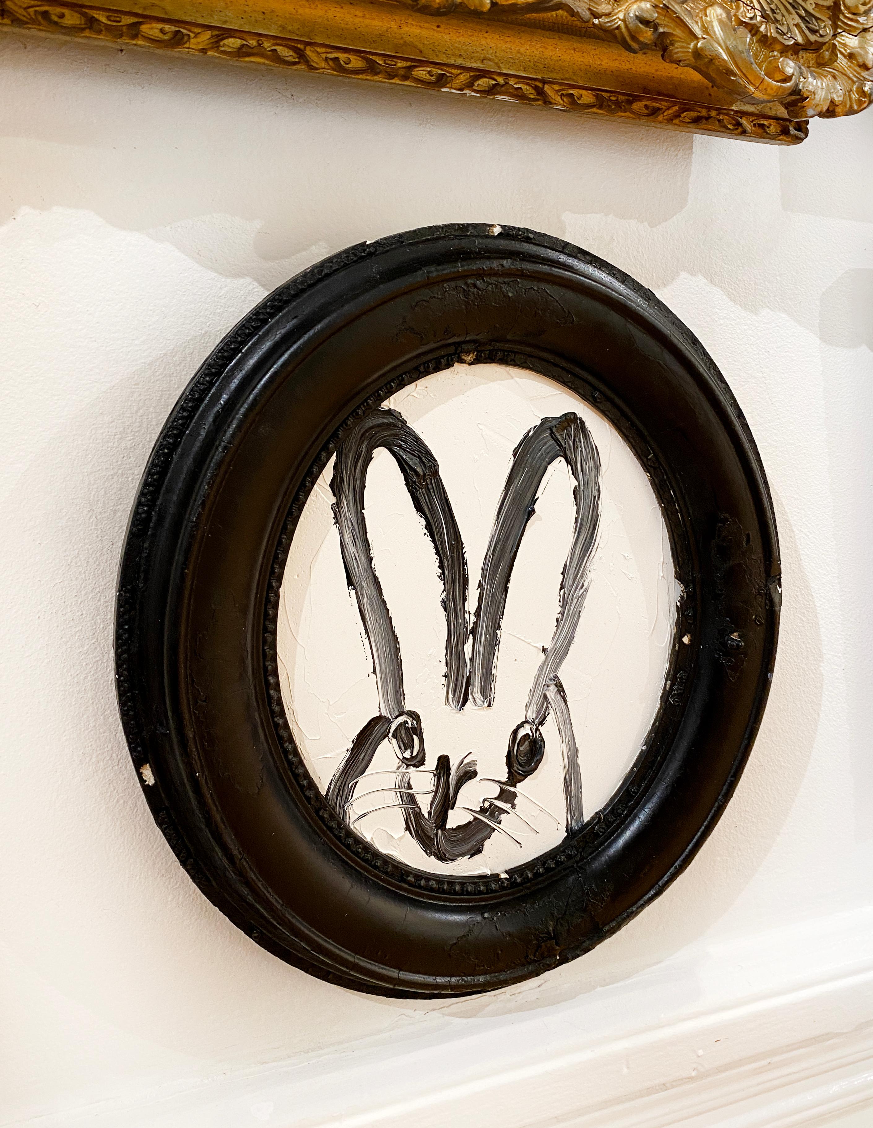 Oval Bunny - Black Animal Painting by Hunt Slonem