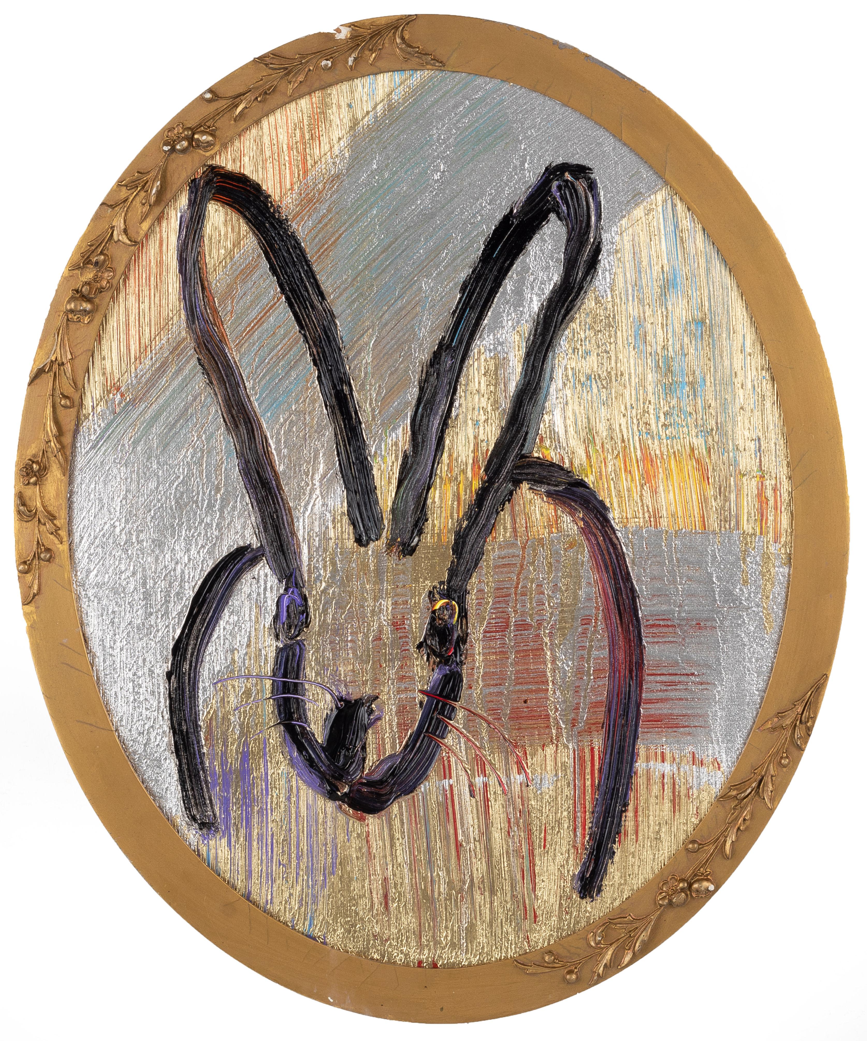 Oval Rainbow Bunny - Painting by Hunt Slonem