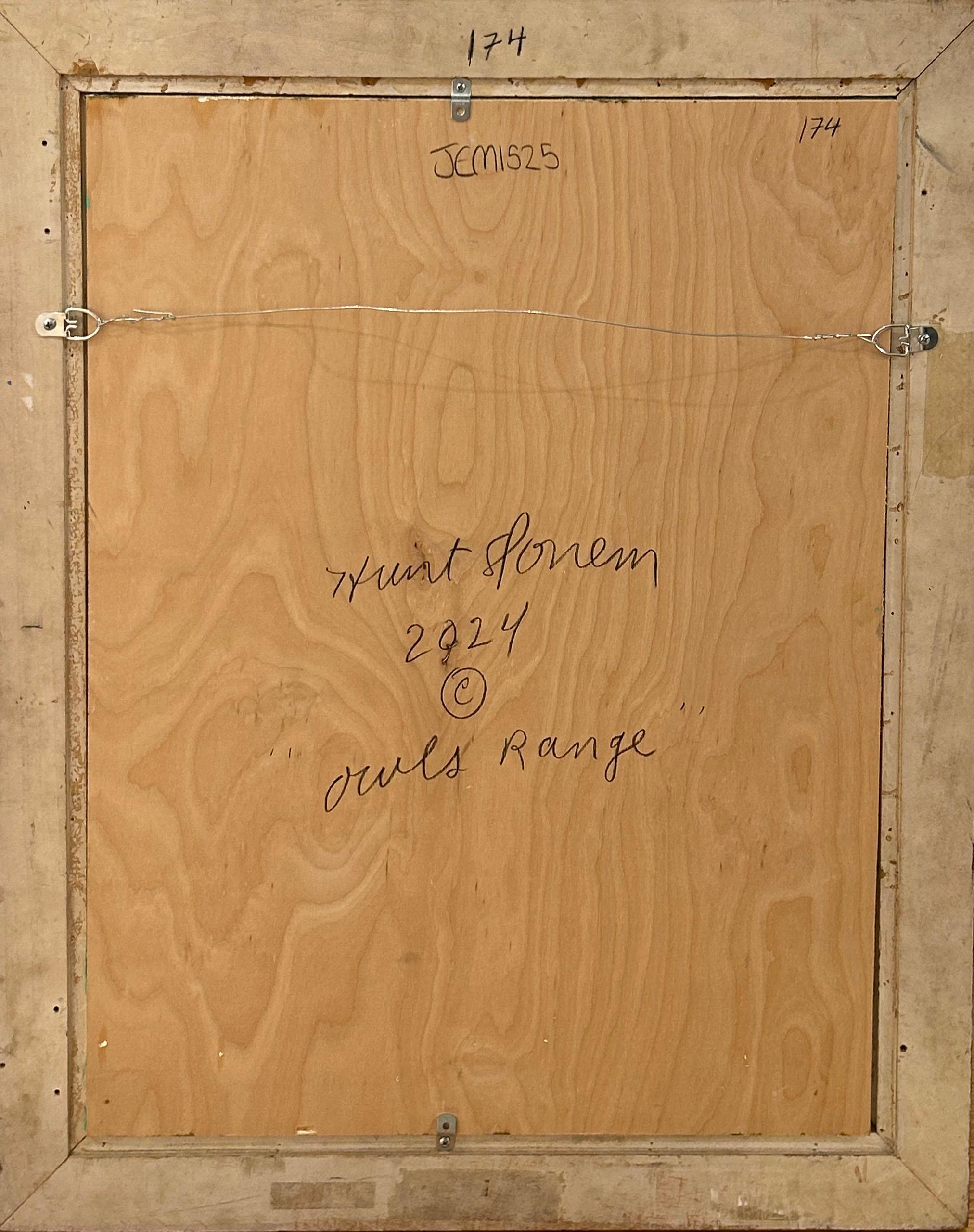 Artist:  Slonem, Hunt
Title: Owls Range
Date:  2024
Medium:  Oil on Wood
Unframed Dimensions:  28