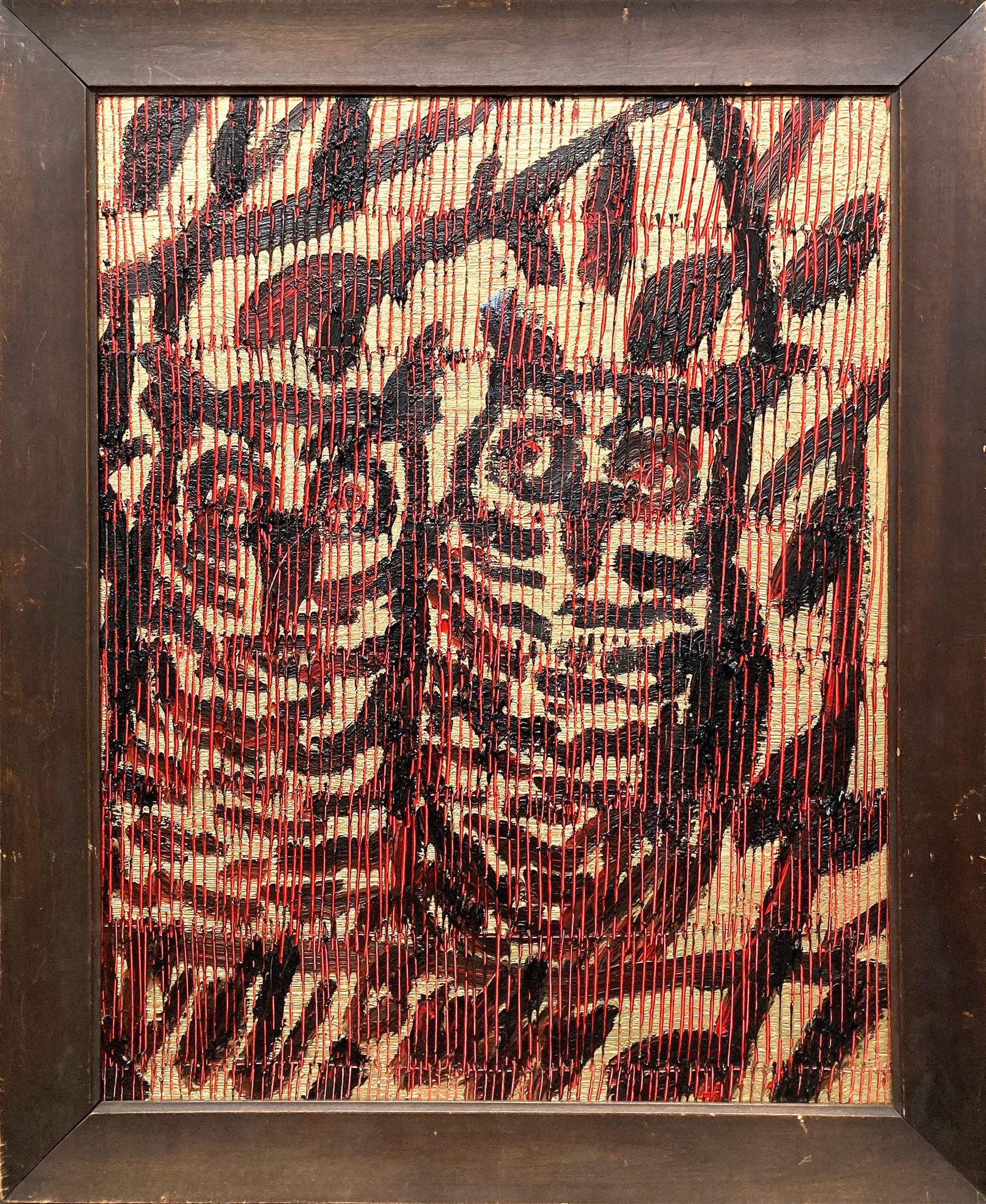 "Owls Tatiana" Two Owl Birds with Golden Background Oil Painting on Wood Framed